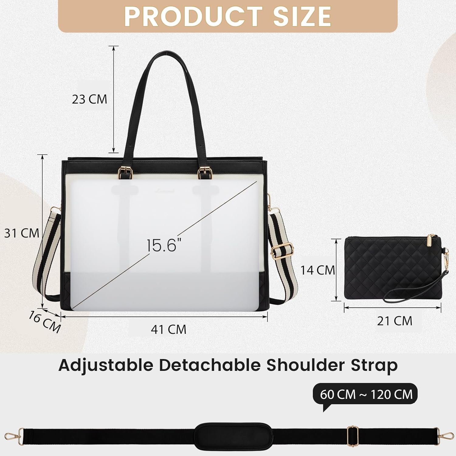 Detalle de LOVEVOOK Laptop Bag for Women 15.6 Inch: Elegant, Practical Tote for Work and Study