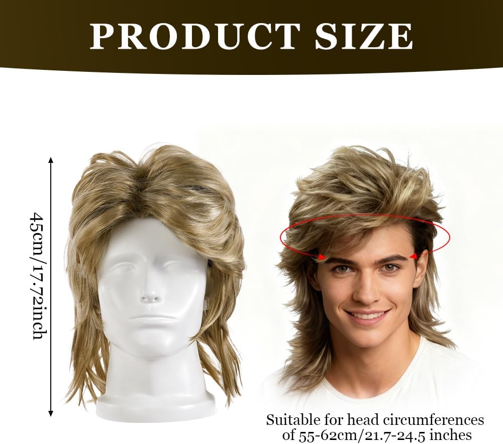 Detalle de AUYAO Disco-Afro Perücke für Männer im 7-teiligen Retro-Set (80er-Look)