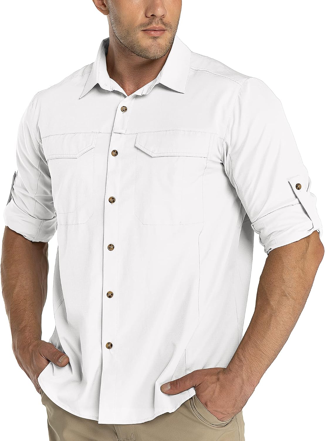 Detalle de 33,000ft Funktionshemd Herren mit UPF50+ UV-Schutz, Langarm-Button-Down für Outdoor & Sport
