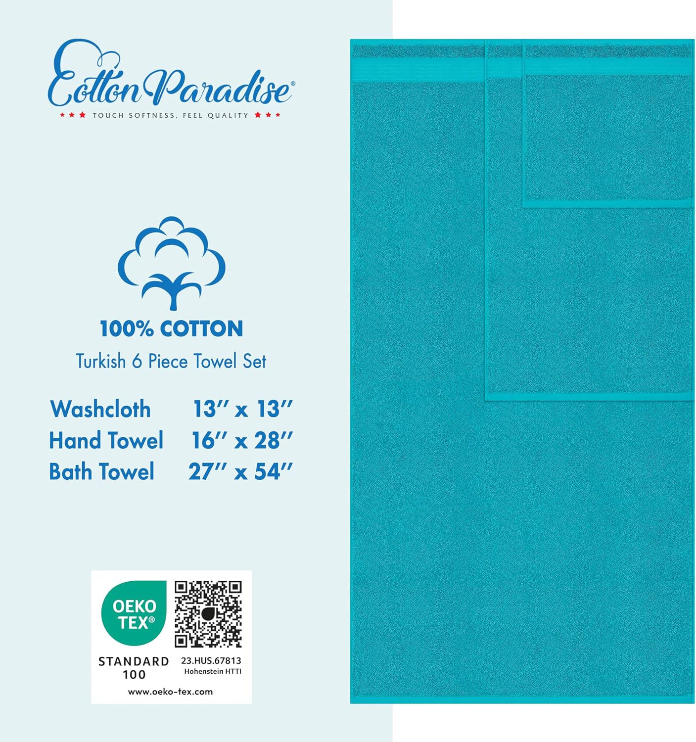 Detalle 2 de Cotton Paradise 6 Piece Towel Set 100% Cotton