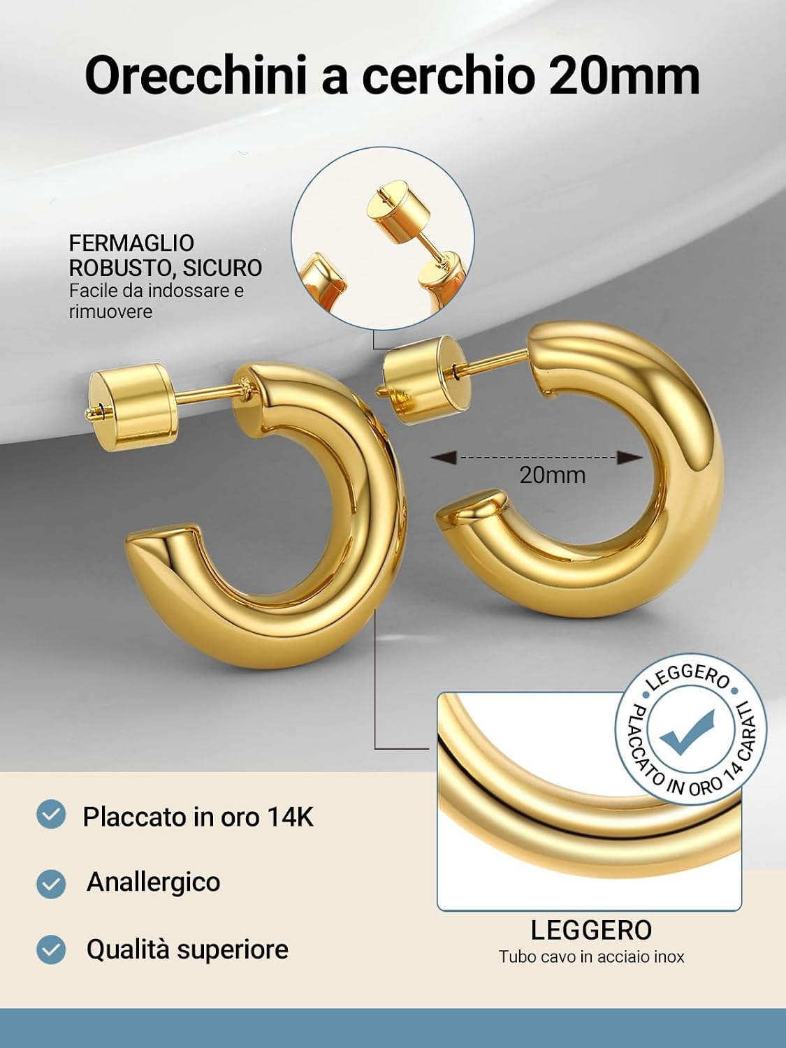 Thumbnail 6 de PROSTEEL Orecchini a Cerchio Colonna Circolare Vuoto 20/30/40/60/80 mm — Leggerezza e stile per ogni look