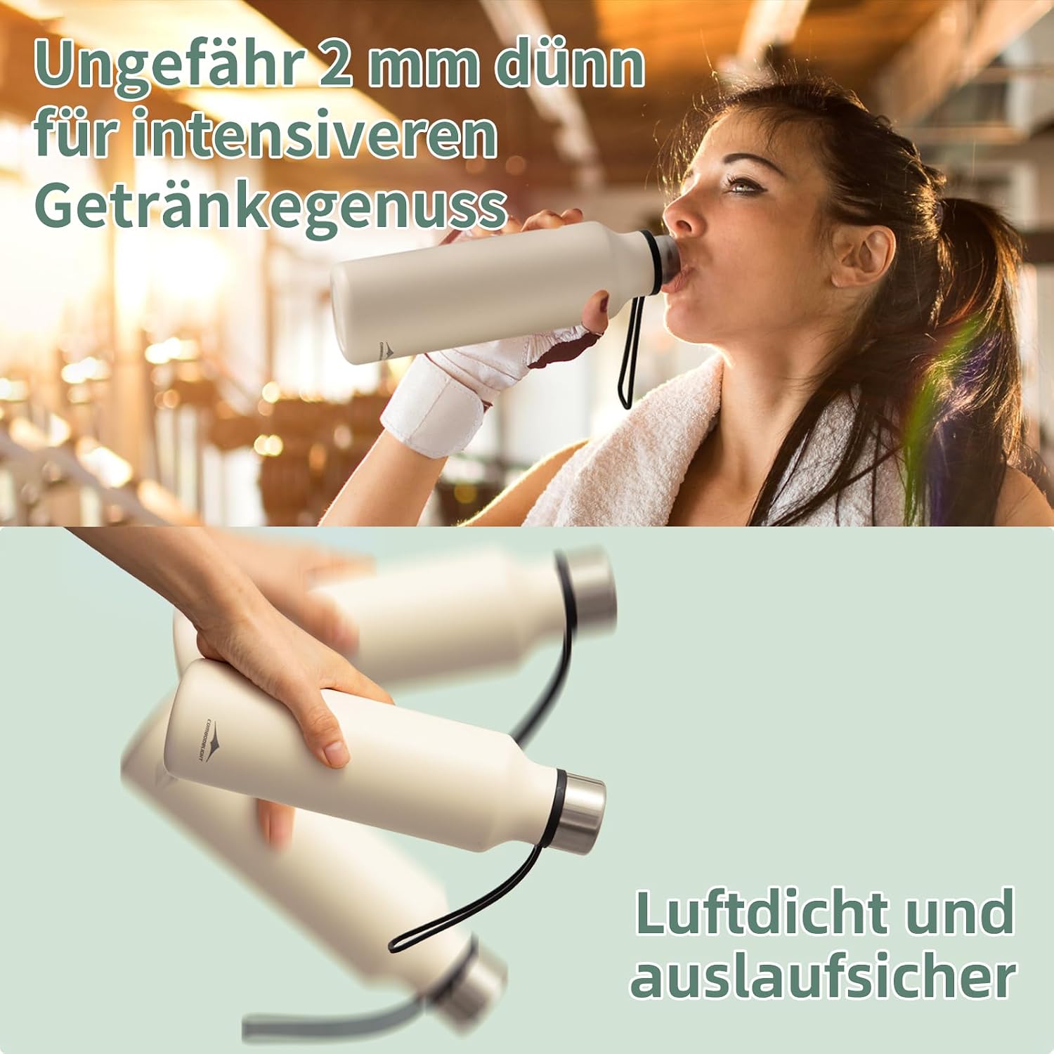 Detalle de Combo Delight Edelstahl-Trinkflasche 580 ml (kohlensäuregeeignet) – auslaufsichere Isolierflasche für unterwegs