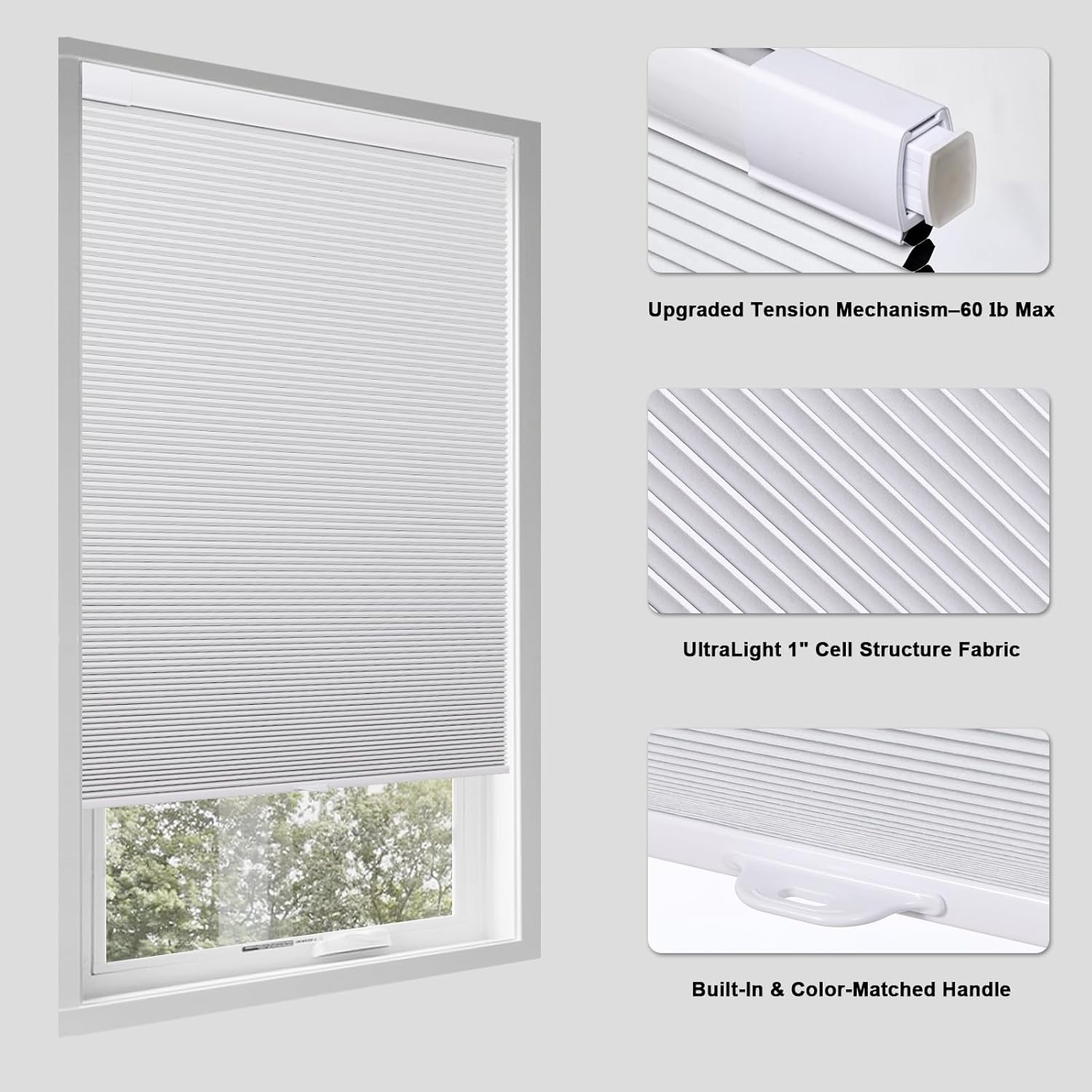 Thumbnail 1 de Tonature No Drill Cellular Shades for Indoor Windows (27" W x 64" H) – White