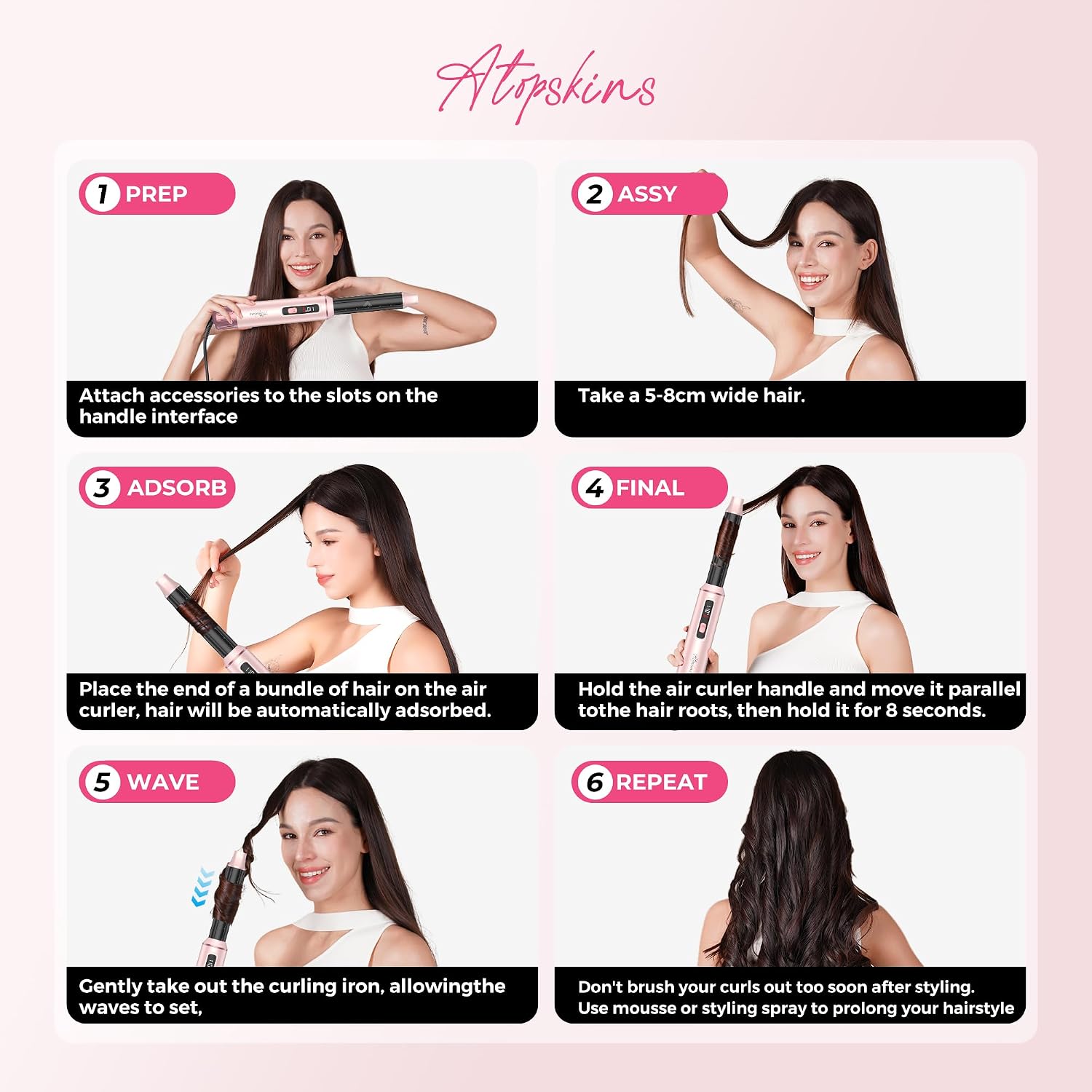 Detalle de 5 in 1 Hot Air Styler Brush (1000W) with LCD Display, Auto Rotating Curler & Snap-On Attachments