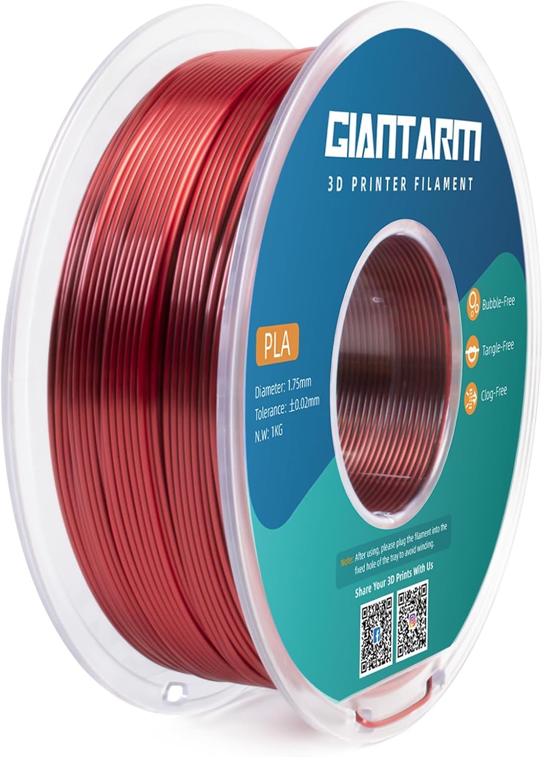 Thumbnail 5 de GIANTARM Dual Silk PLA Filament 1,75 mm (1 kg, Rot/Schwarz) – seidenes 2‑Farben-PLA für glänzende Drucke