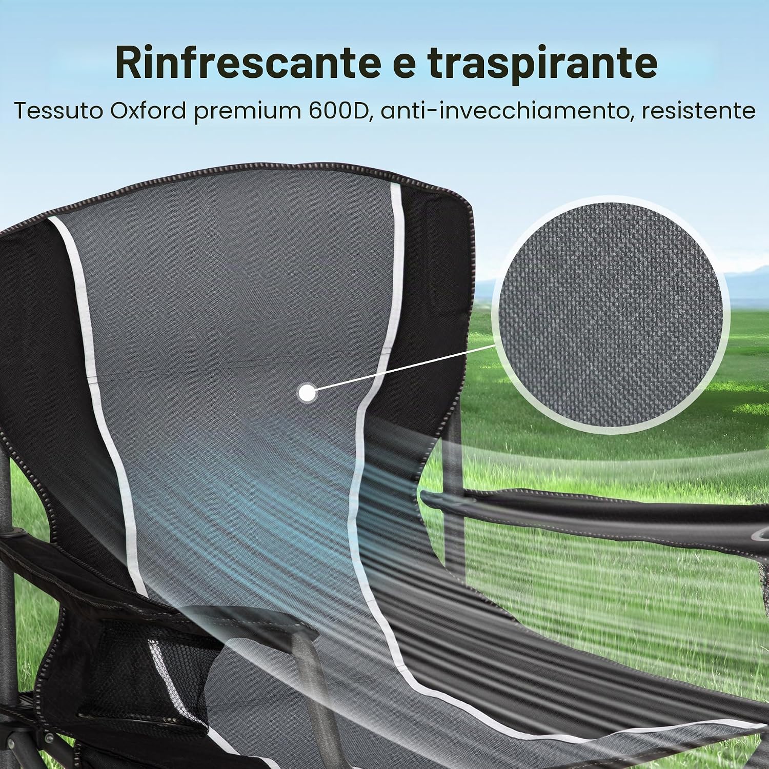 Detalle de HIGH POINT SPORTS Sedia Pieghevole da Campeggio Nero-Grigio 160KG – 2 pezzi, seduta ampia e portabicchieri