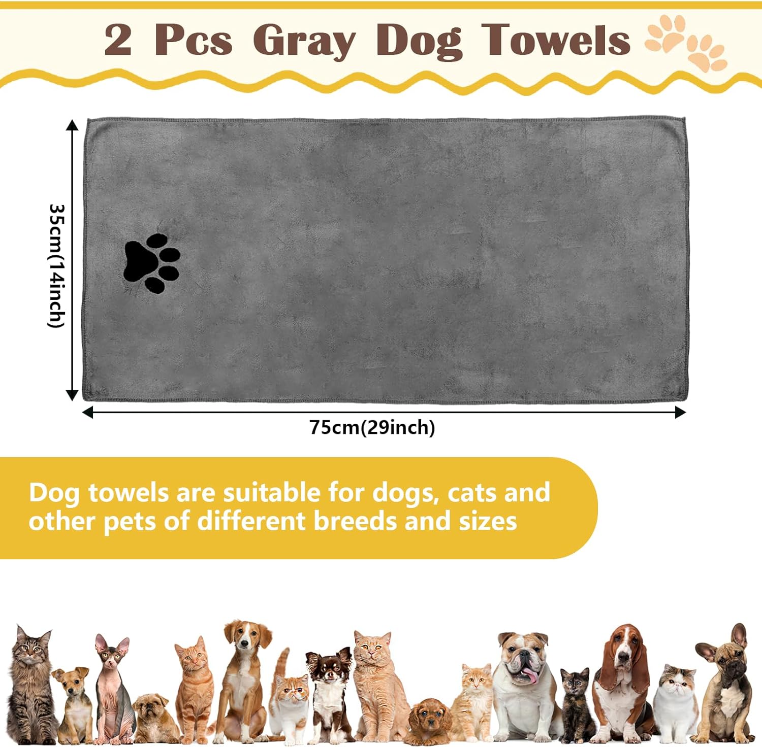 Detalle 2 de Hundehandtuch (2er-Set) Extra saugfähig & schnell trocknend, 75 x 35 cm – Grau, Mikrofaser