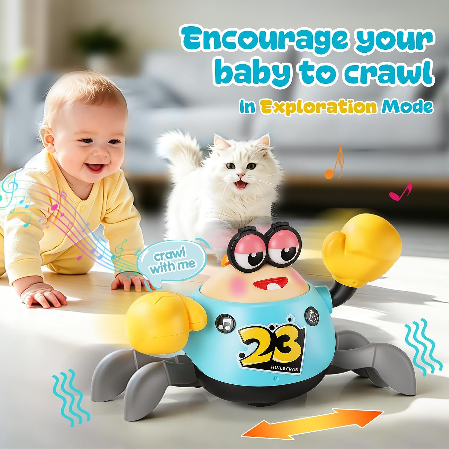 Thumbnail 1 de MONKROY Krabbe Baby Spielzeug 6‑12 Monate – Interaktives Tummy Time Spielzeug mit Musik, Licht und Hindernisvermeidung