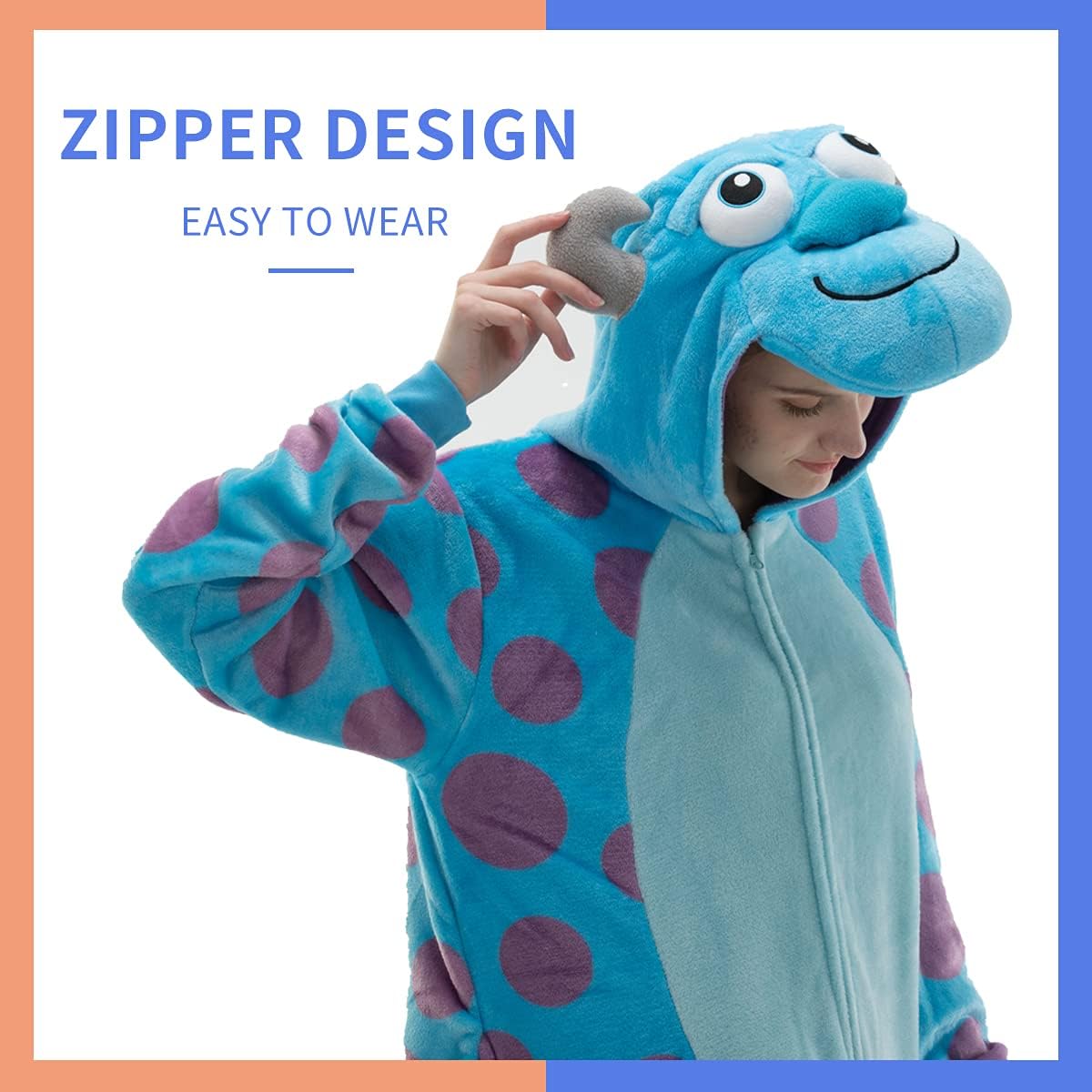 Detalle 2 de COSUSKET Snug Fit Adult Onesie Pajamas, Flannel Sulley Costume with Zipper