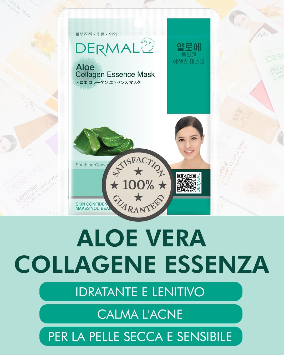 Thumbnail 1 de DERMAL Maschera viso coreana all'essenza di collagene all'aloe – 10 fogli, idratazione intensa e azione lenitiva