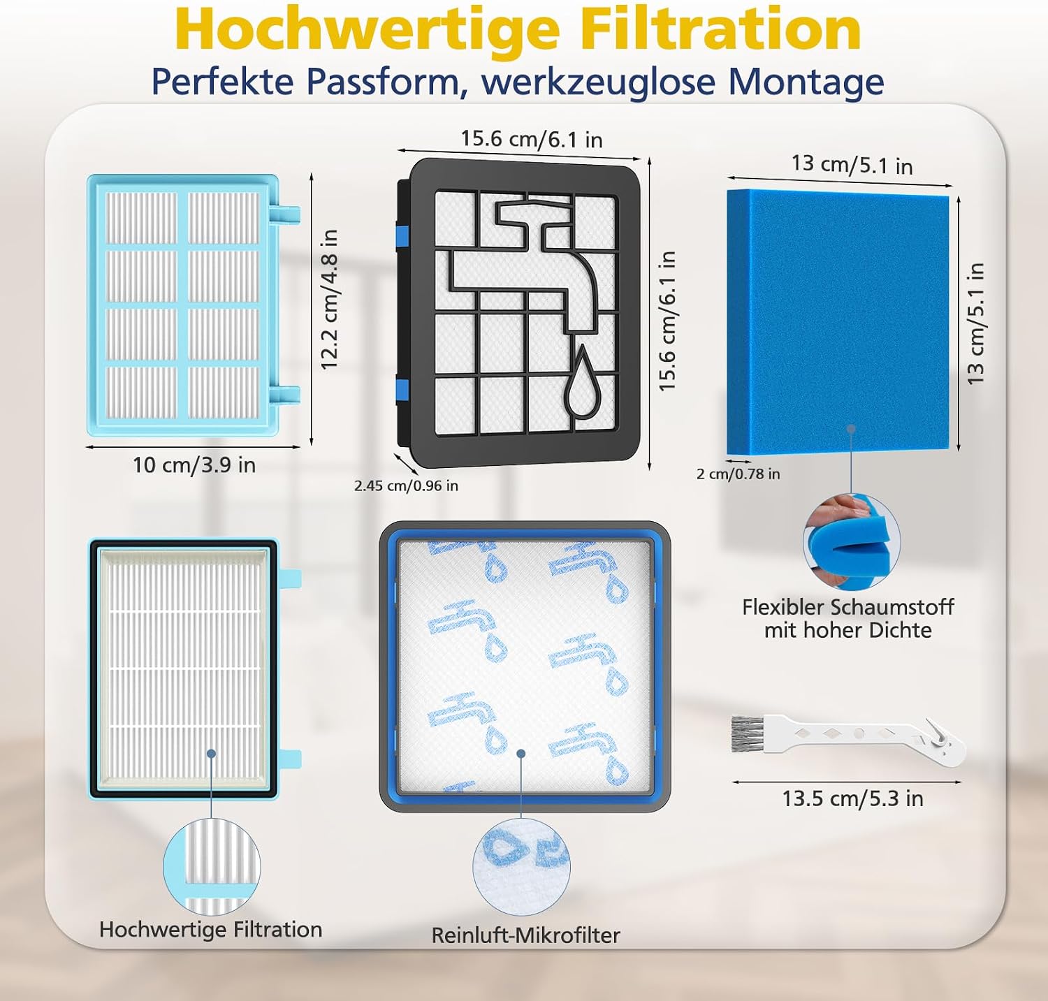 Detalle de 4 Stück Staubsauger Filter Ersatz für Philips PowerPro Reihe – kompatibel mit FC933x, FC8010/01, FC955x | VILLAPOOL