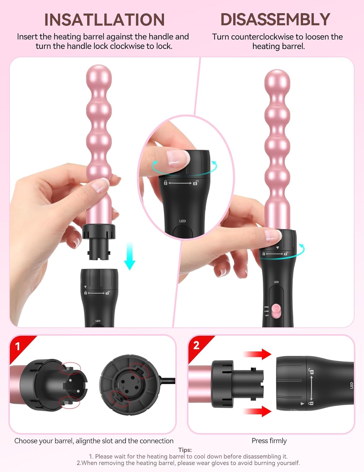 Detalle de LANDOT 5-in-1 Hair Curling Wand Set with Thermal Brush 9–25mm ⌛