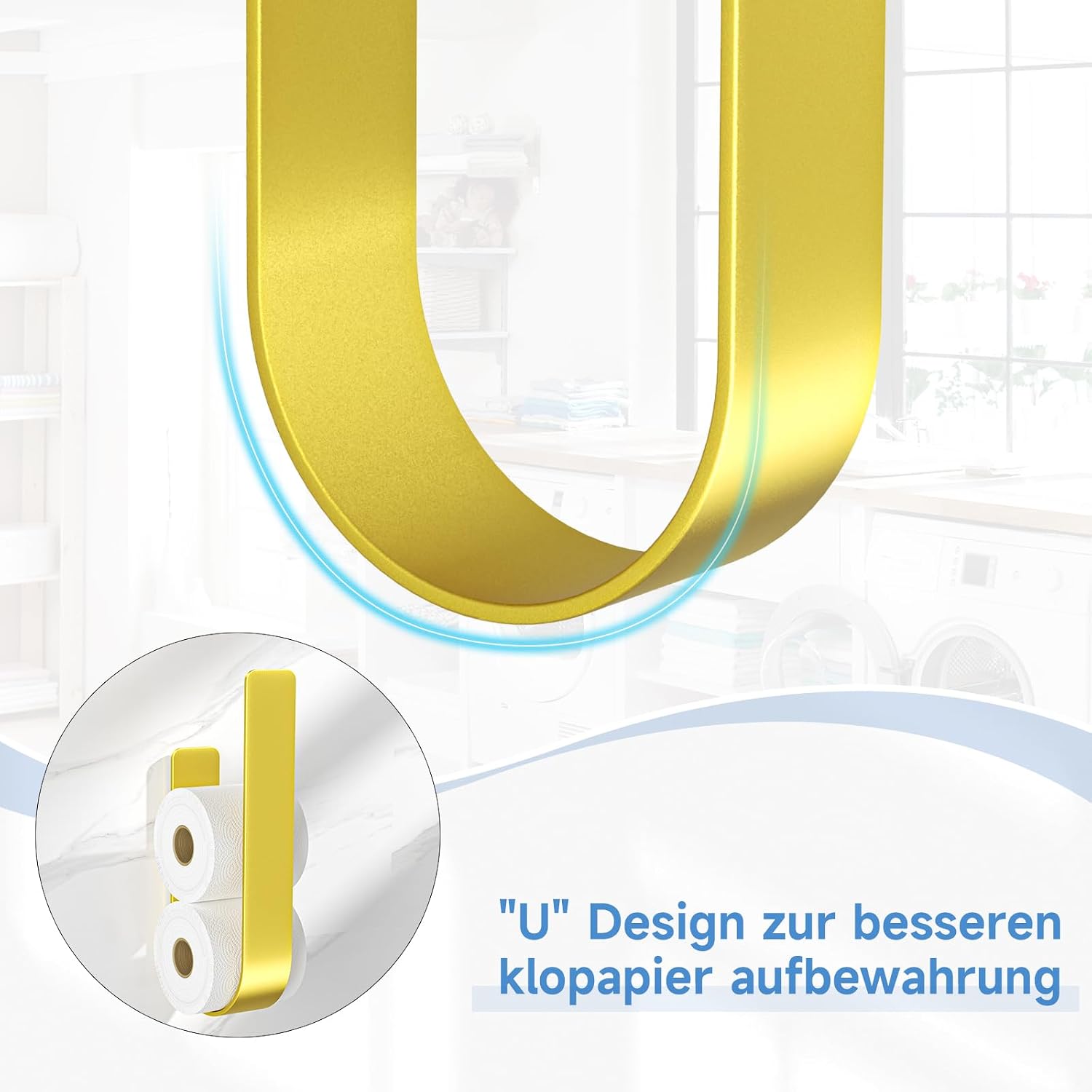 Detalle 2 de Toilettenpapier Aufbewahrung Gold – selbstklebender Halter ohne Bohren für 3 Rollen