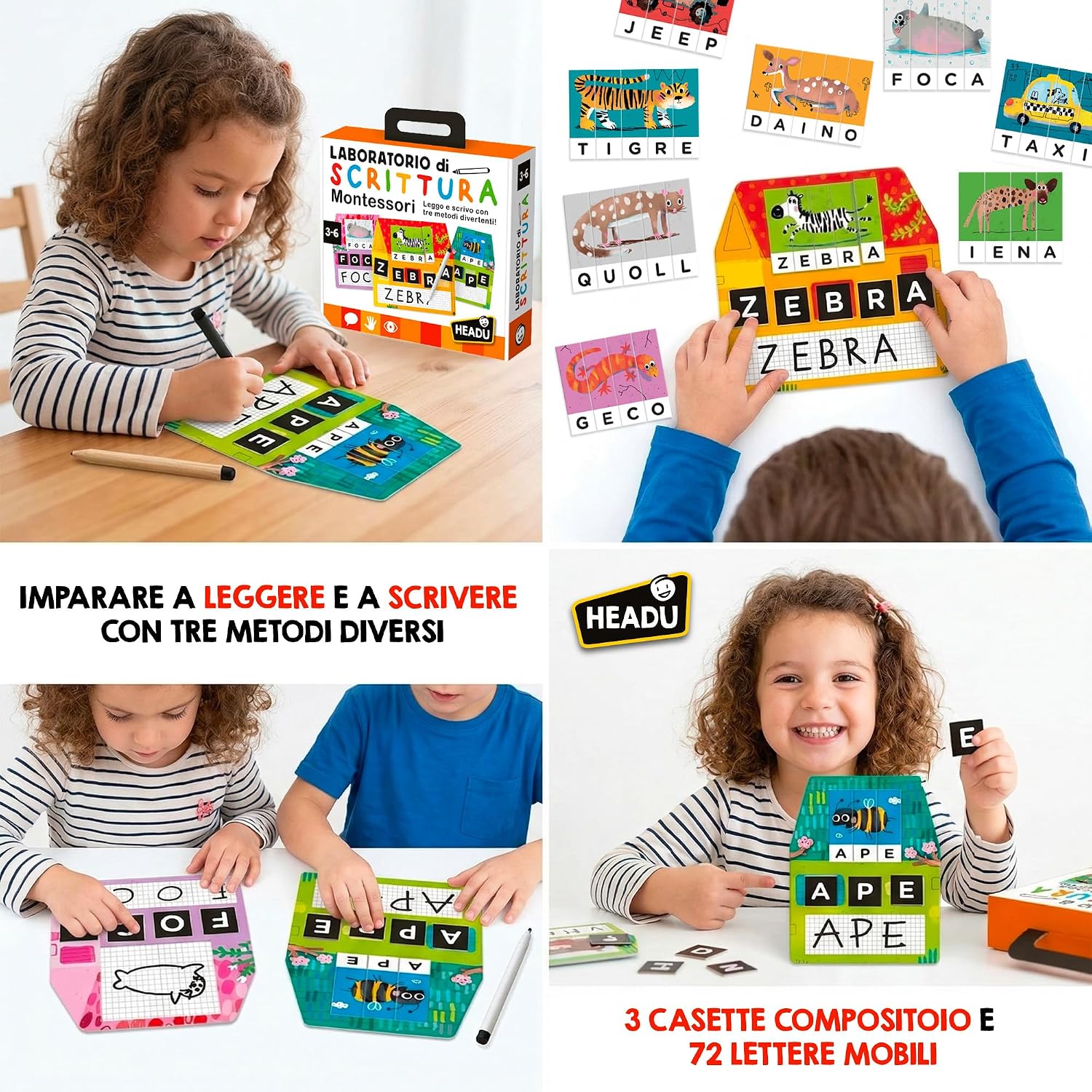 Detalle de HEADU - Laboratorio di Scrittura Montessori: Leggo e Scrivo con 3 Metodi Divertenti