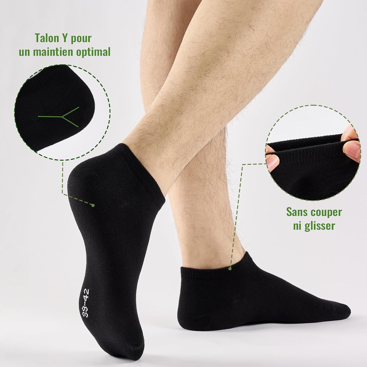 Detalle de Effeet 10 Paires Chaussettes Basses Bambou – Unisexe, Séchage Rapide, Ultra-Douces, Anti-Transpiration, Noir/Blanc (43-46)