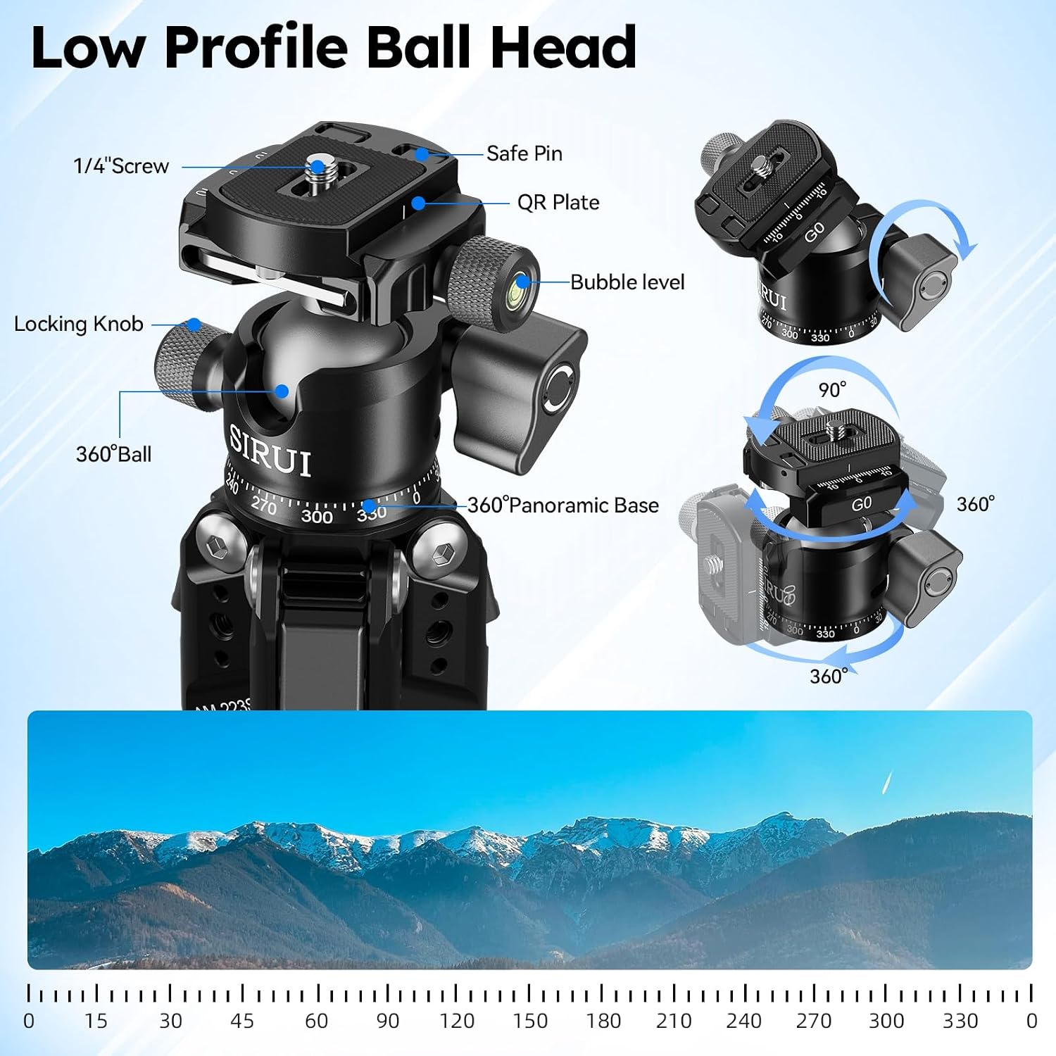 Detalle de SIRUI AM-223S Carbon Mini-Stativ mit G0 Kugelkopf – ultraleichtes Tischstativ für DSLR, Systemkameras & Actioncams