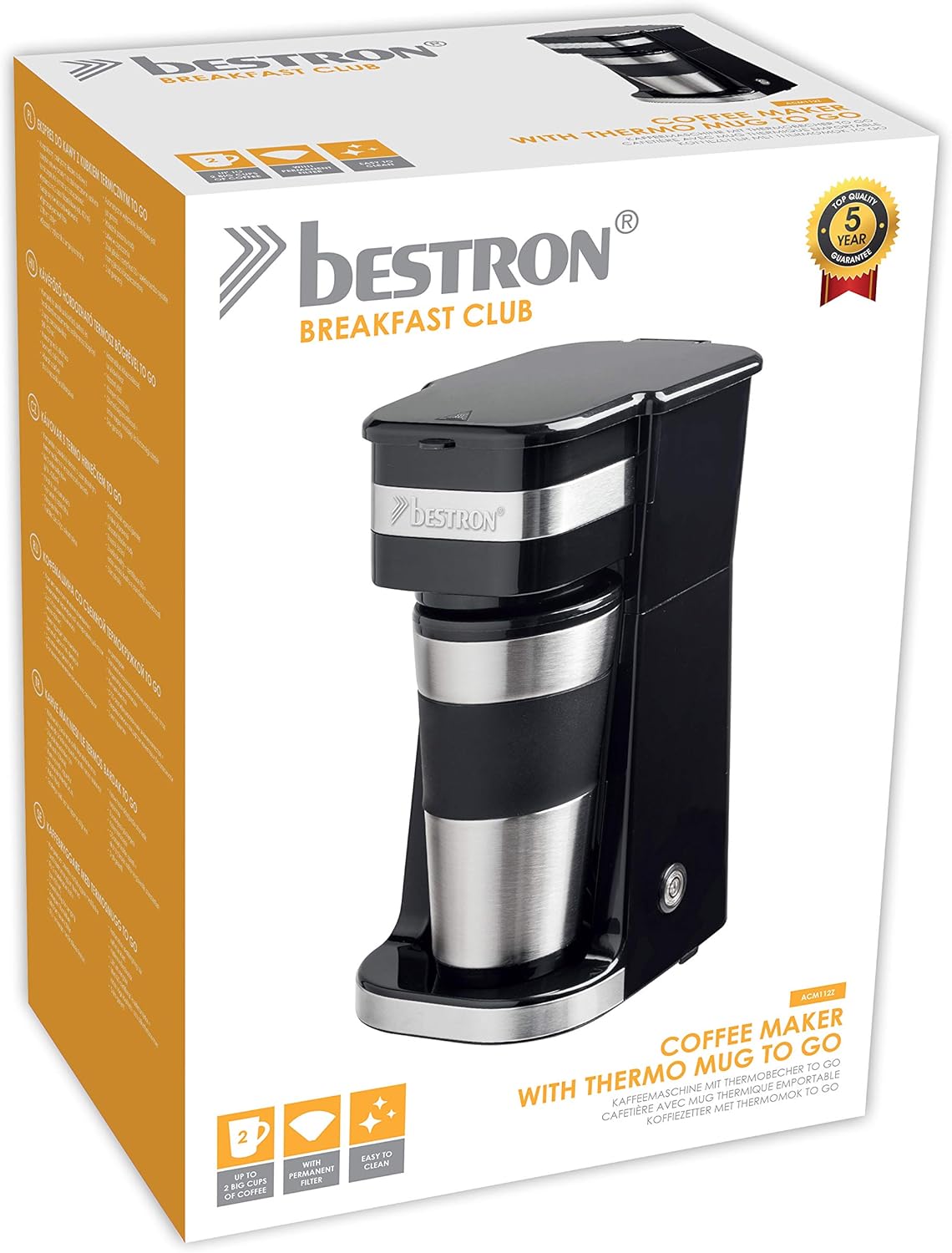 Thumbnail 6 de Bestron Cafetière avec tasse isotherme pour café filtre moulu (420 ml) ACM112Z, 750 W