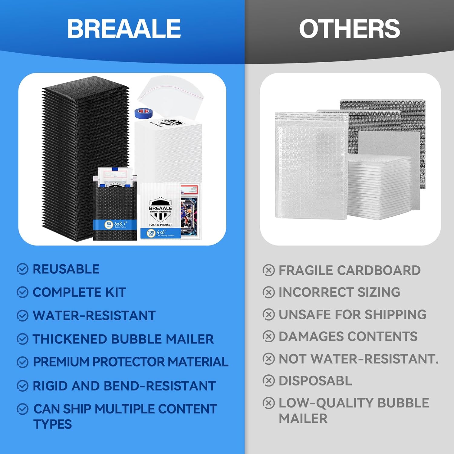 Detalle de Breaale Card Protectors Shipping Kit for Trading Cards, 4 x 6 Protectors