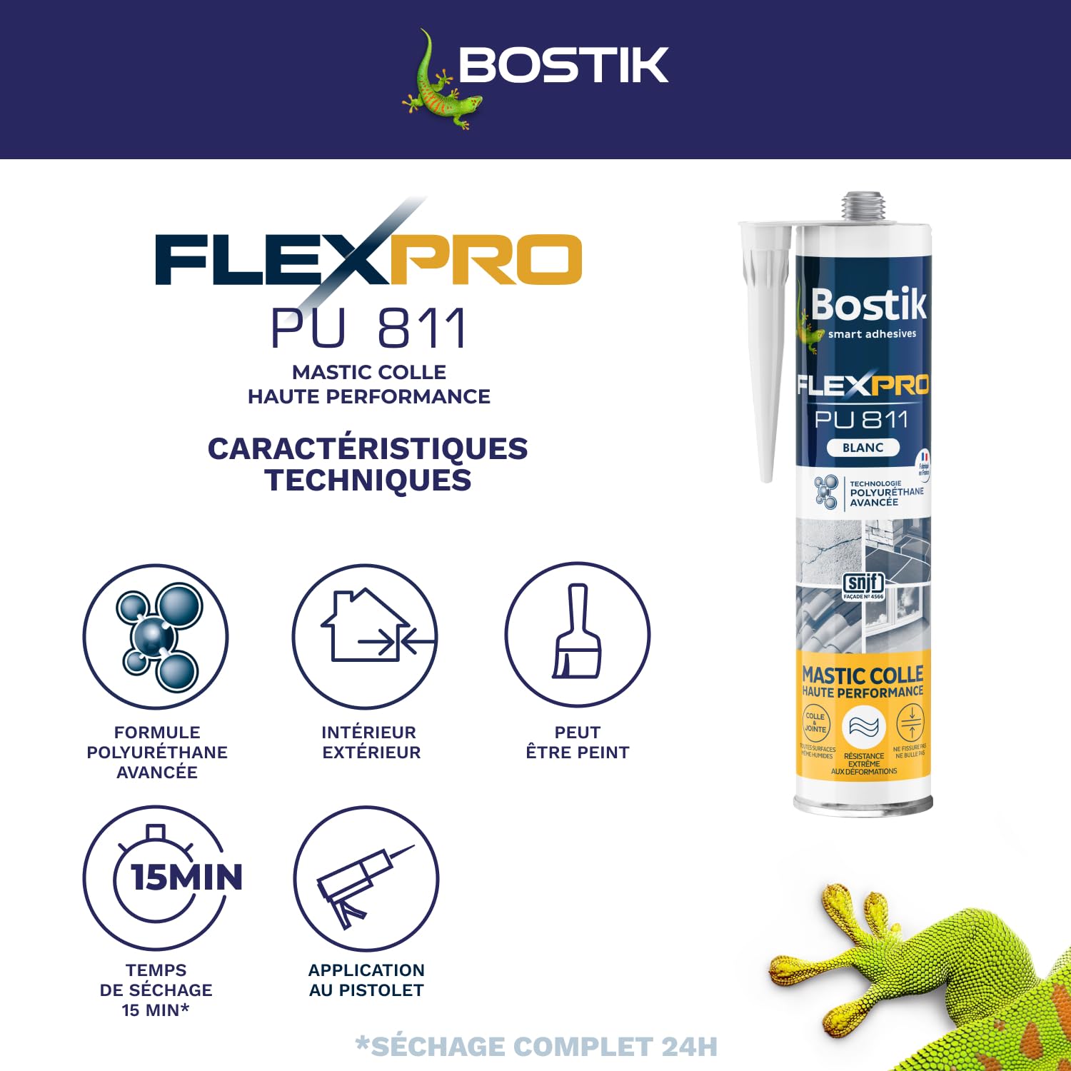 Detalle de Bostik Mastic Colle Flexpro PU811 – Colle et Jointe Tous Matériaux, 300 ml, Blanc