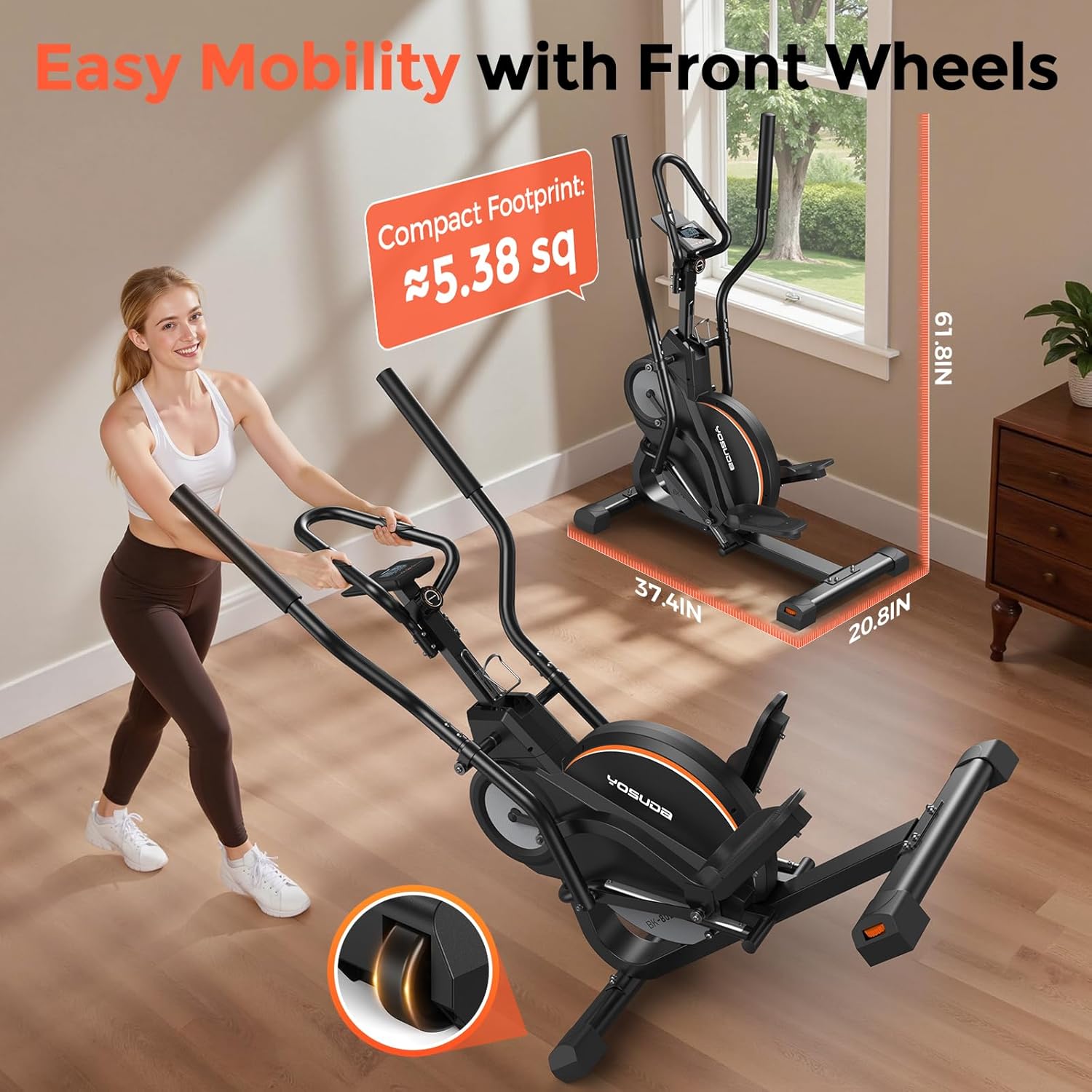 Detalle de YOSUDA 3-in-1 Elliptical Exercise Machine: Compact Home Gym with 45° Incline and 16 Resistance Levels