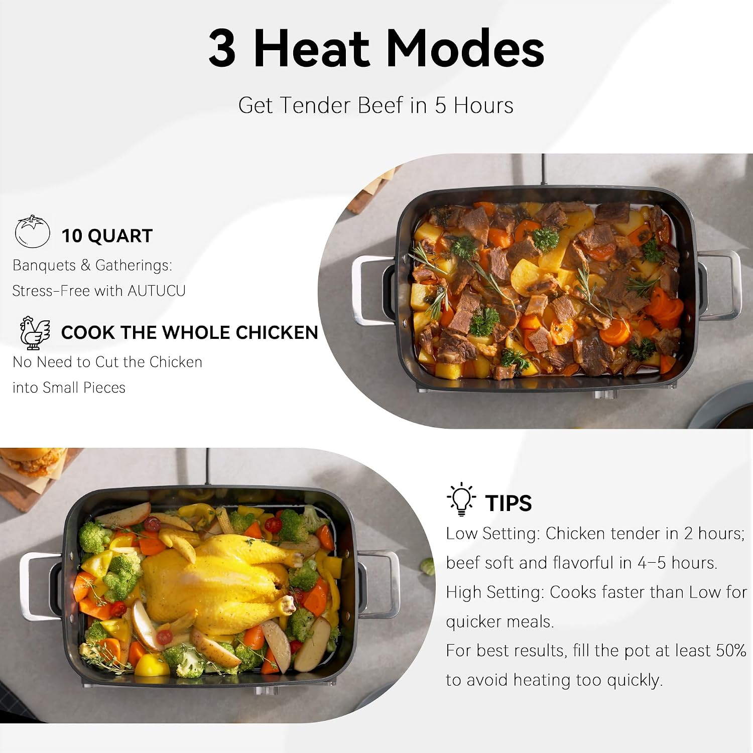 Thumbnail 5 de AUTUCU Slow Cooker 10-Quart