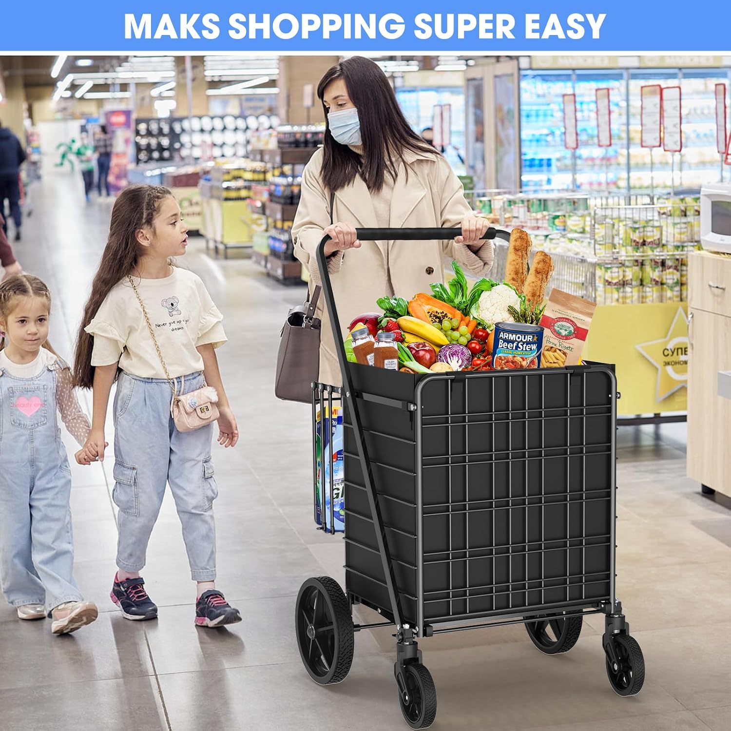 Thumbnail 6 de RXUJYC Super Jumbo Shopping Cart 003, Foldable Double-Basket Cart, 450 lb Capacity