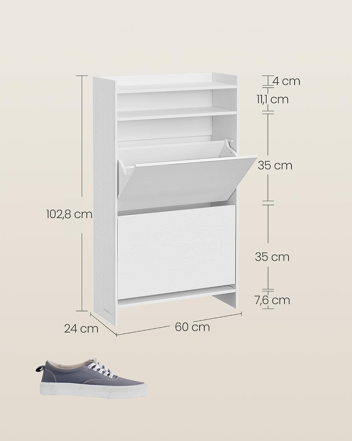 Detalle de SONGMICS HOME KADIN LBC228WE01 Shoe Cabinet, Tool-Free with 2 Flip Doors