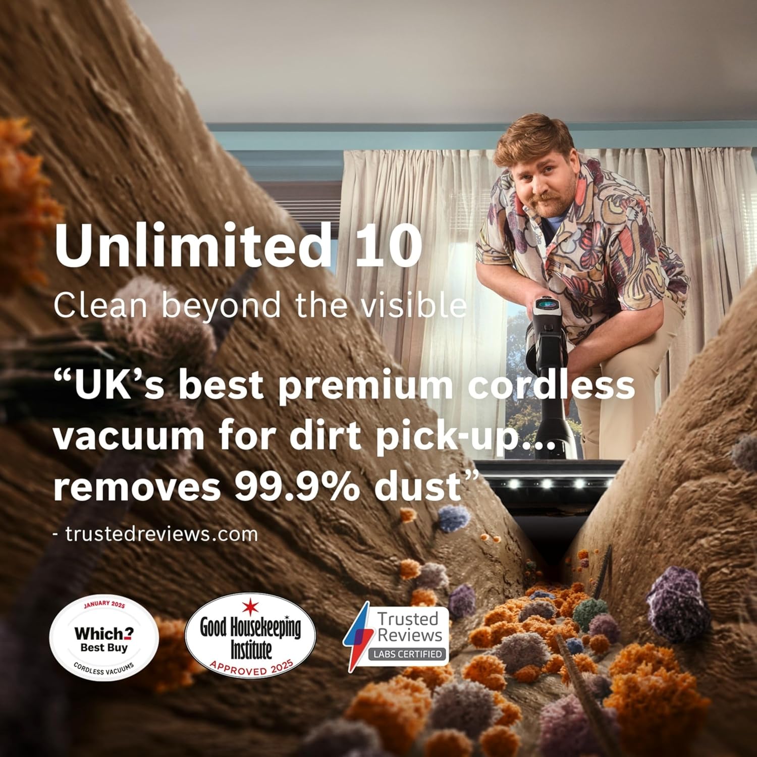 Detalle 2 de Bosch Unlimited 10 BBS1041GGB cordless vacuum cleaner with 80-minute runtime and MicroClean sensor display