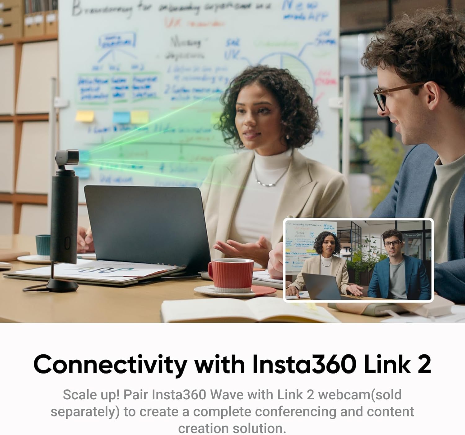 Thumbnail 6 de Insta360 Wave AI conference speakerphone with Bluetooth, noise-cancelling mics, beamforming and AI transcription (32GB)