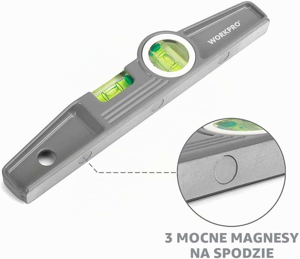 Detalle de WORKPRO zestaw 3 poziomic: magnetyczna torpedowa 23 cm oraz 40 i 60 cm