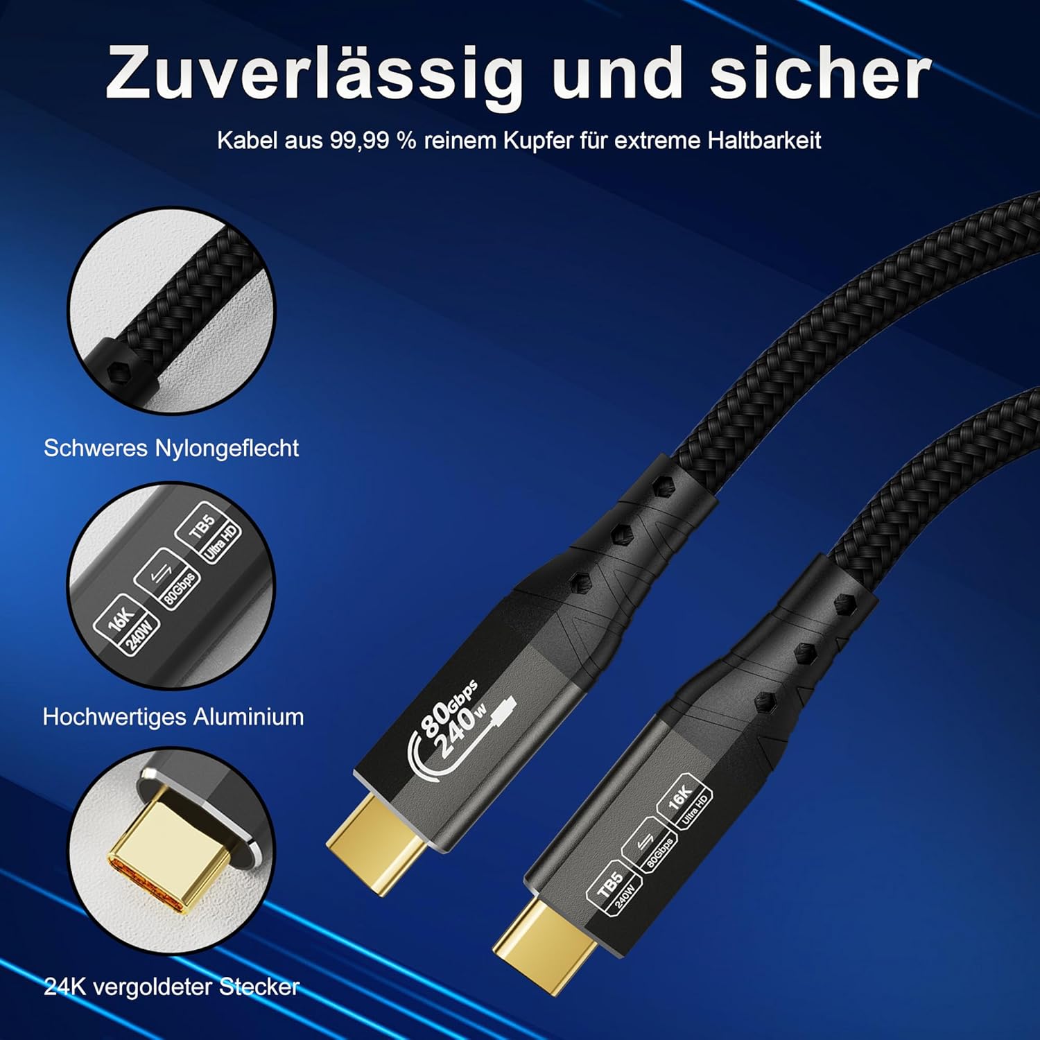 Thumbnail 5 de ZIKNYDO Thunderbolt 5/USB4 2.0 Kabel mit 80 Gbps (1 m) und PD3.1 bis 240 W
