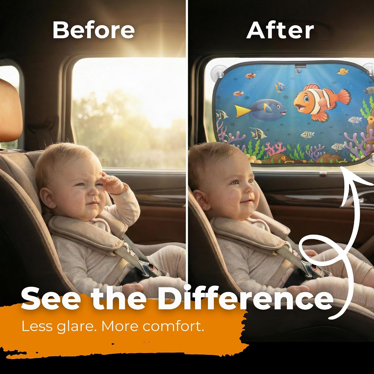 Detalle de Car Window Shades for Baby (48 x 30 cm) by Neo Design – UV protection with suction cups, pack of 2