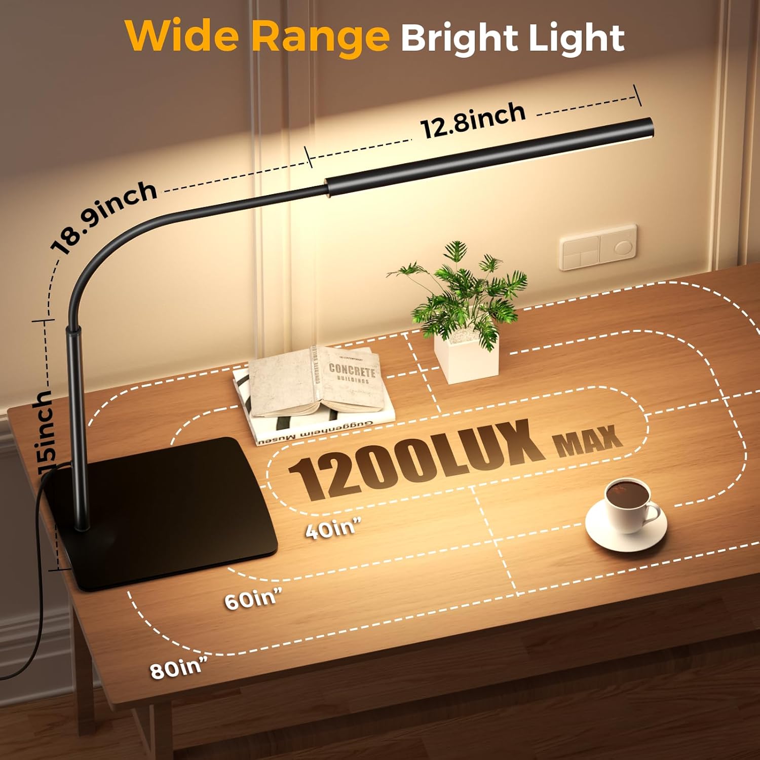 Thumbnail 3 de WHW3WIN LED Desk Lamp with Clamp and Base – Flexible Gooseneck, 5 Lighting Modes, 11 Levels, Timer & Memory