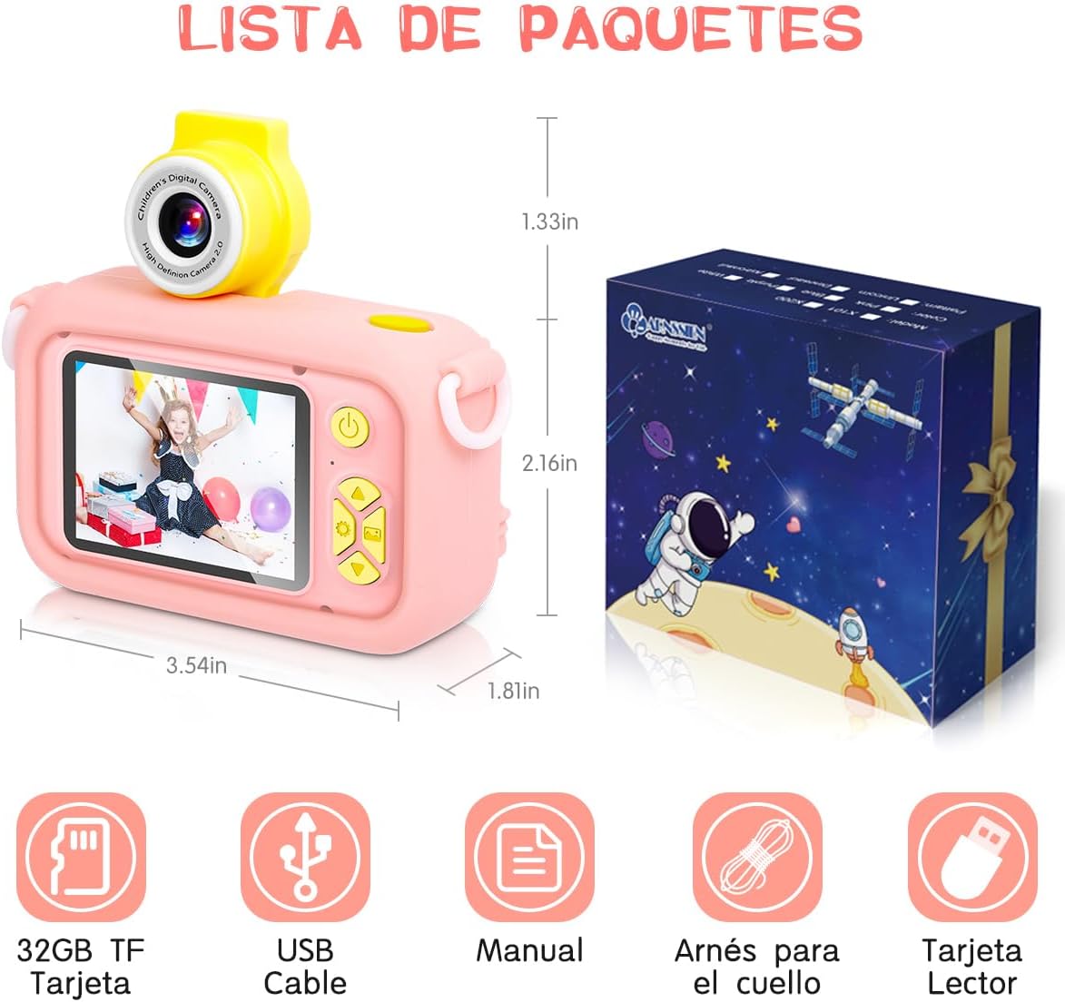 Thumbnail 6 de ARNSSIEN 180 Flip Lens 📸 Cámara Infantil Digital con Funda