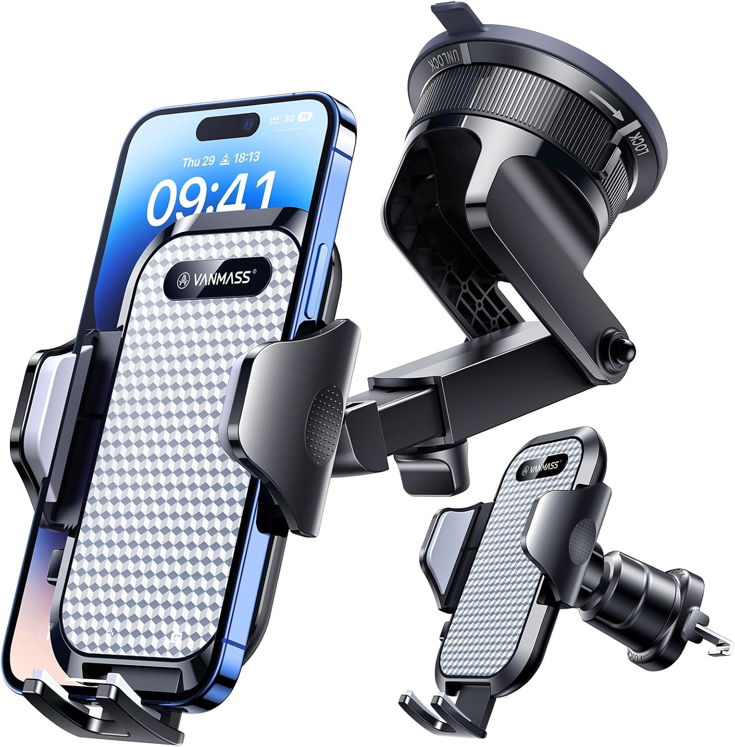 Thumbnail 6 de VANMASS True Military-Grade Car Phone Mount (4–7 inch) with Ultimate Suction and Flexible Clip