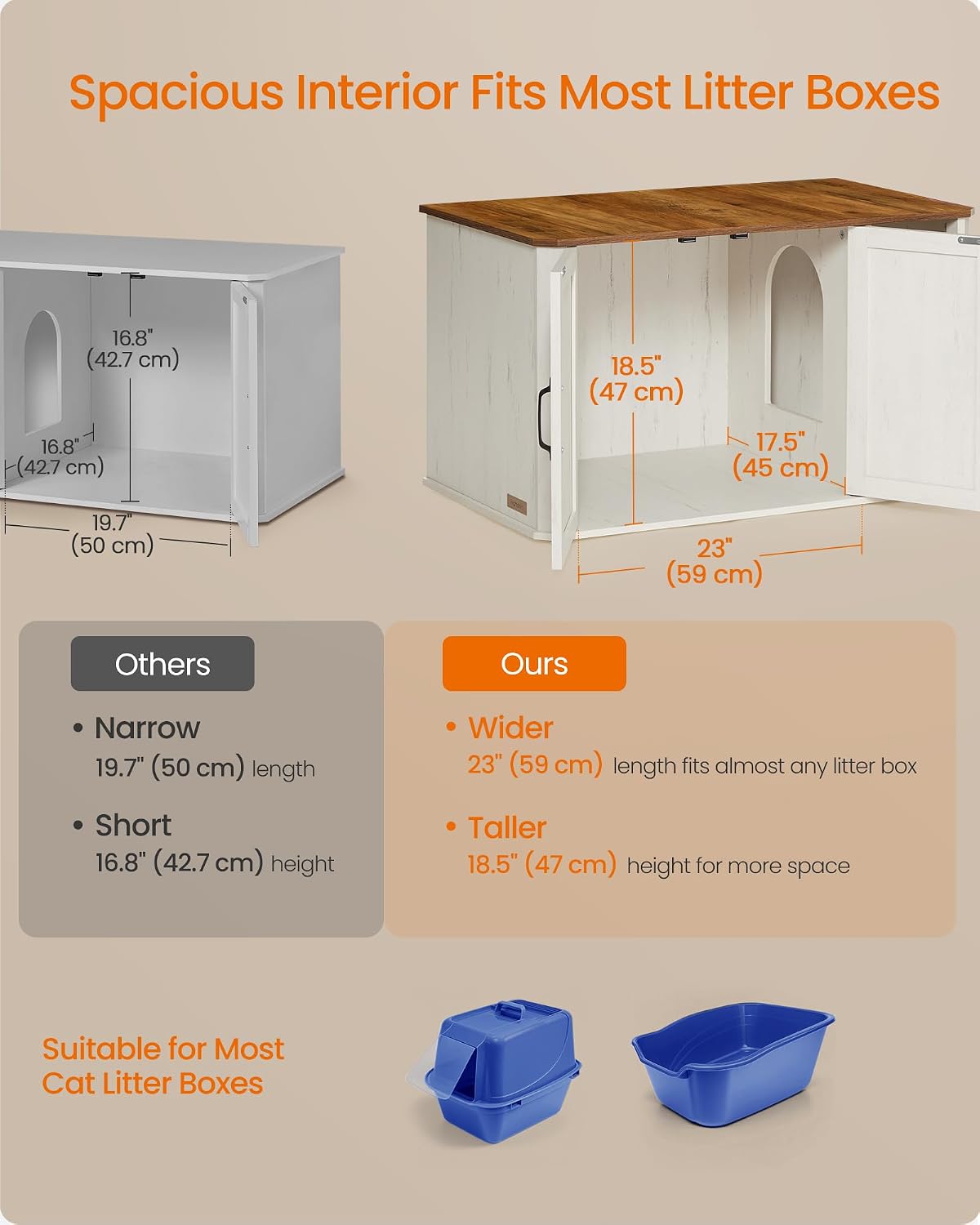 Detalle de Feandrea UPCL012K01 Litter Box Enclosure, Farmhouse Style, Double Doors