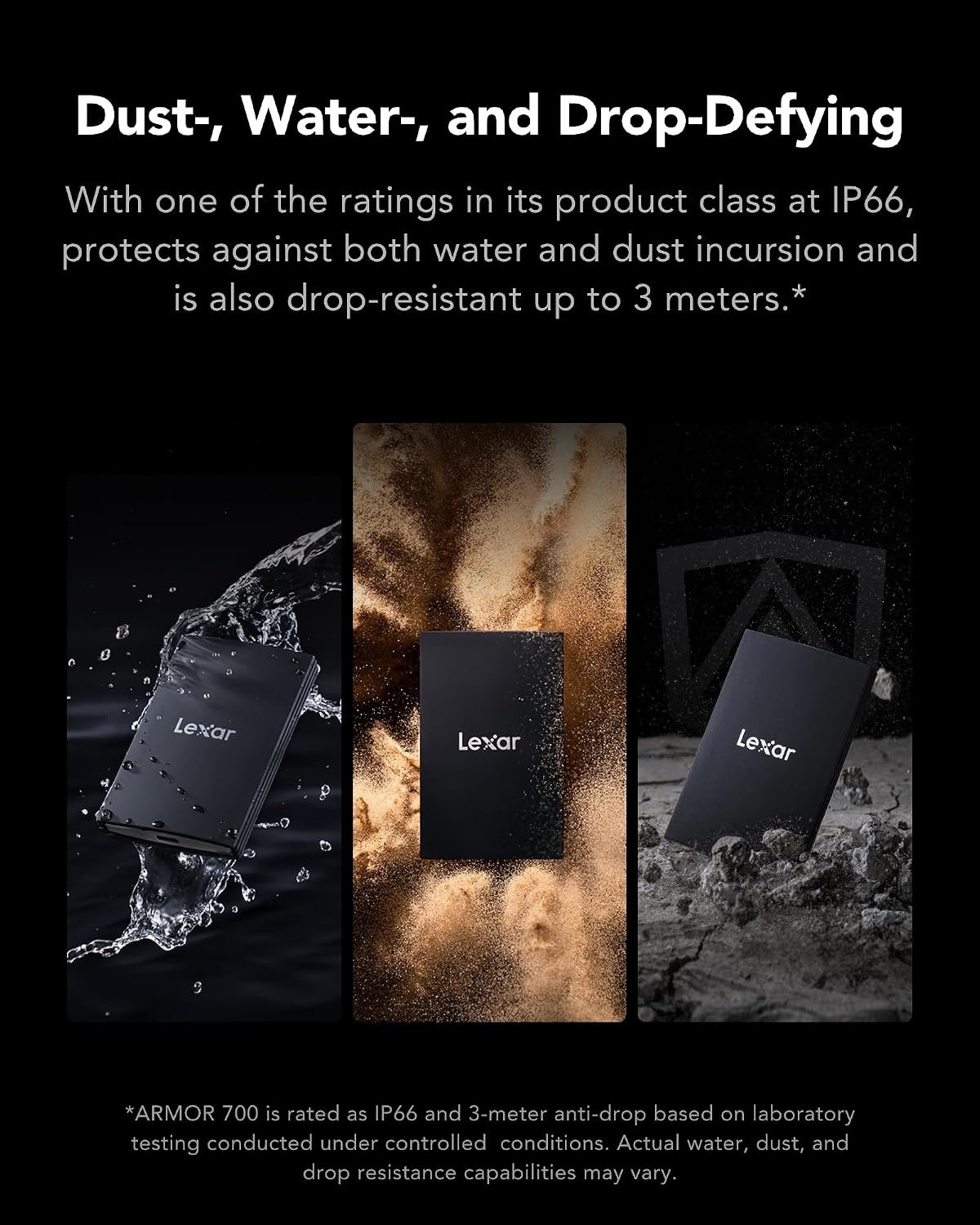 Detalle de Lexar ARMOR 700 – przenośny SSD 4 TB, USB 3.2 Gen 2x2, IP66