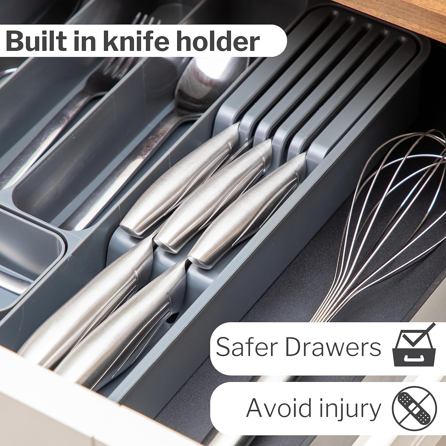 Thumbnail 3 de nuovva Cutlery Drawer Organiser – adjustable expandable utensil tray with removable dividers, black & grey