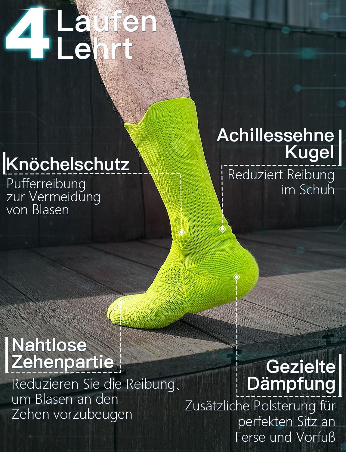 Detalle de Juclise Laufsocken Kompression Wandern Bambus Coolmax – atmungsaktiv, schützend und anschmiegsam