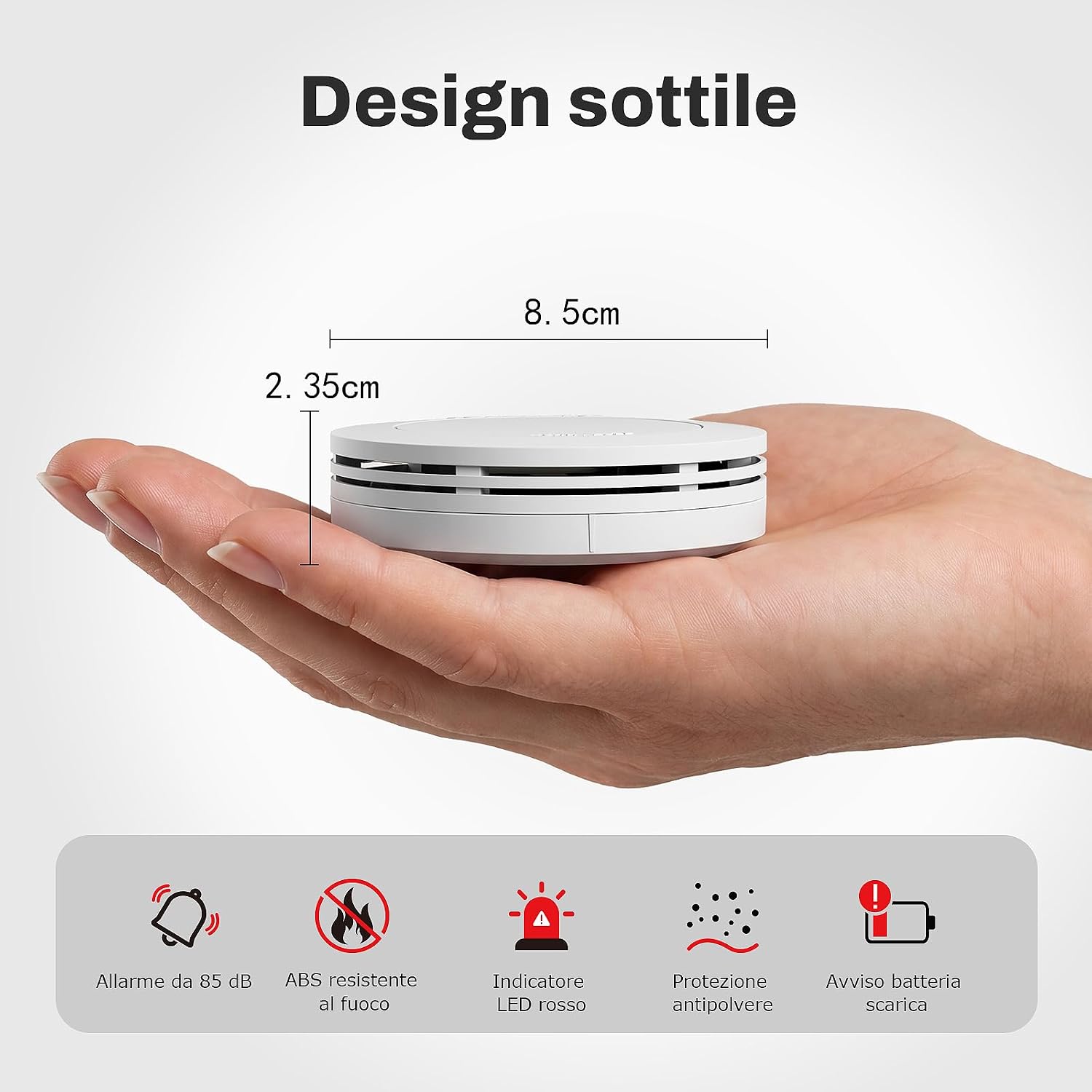 Detalle de Safeliveo Rilevatore di Fumo, Allarme Fumo 1 Pezzo, Batteria 10 Anni, EN 14604, 85 dB, senza LED lampeggiante, con cuscinetti adesivi