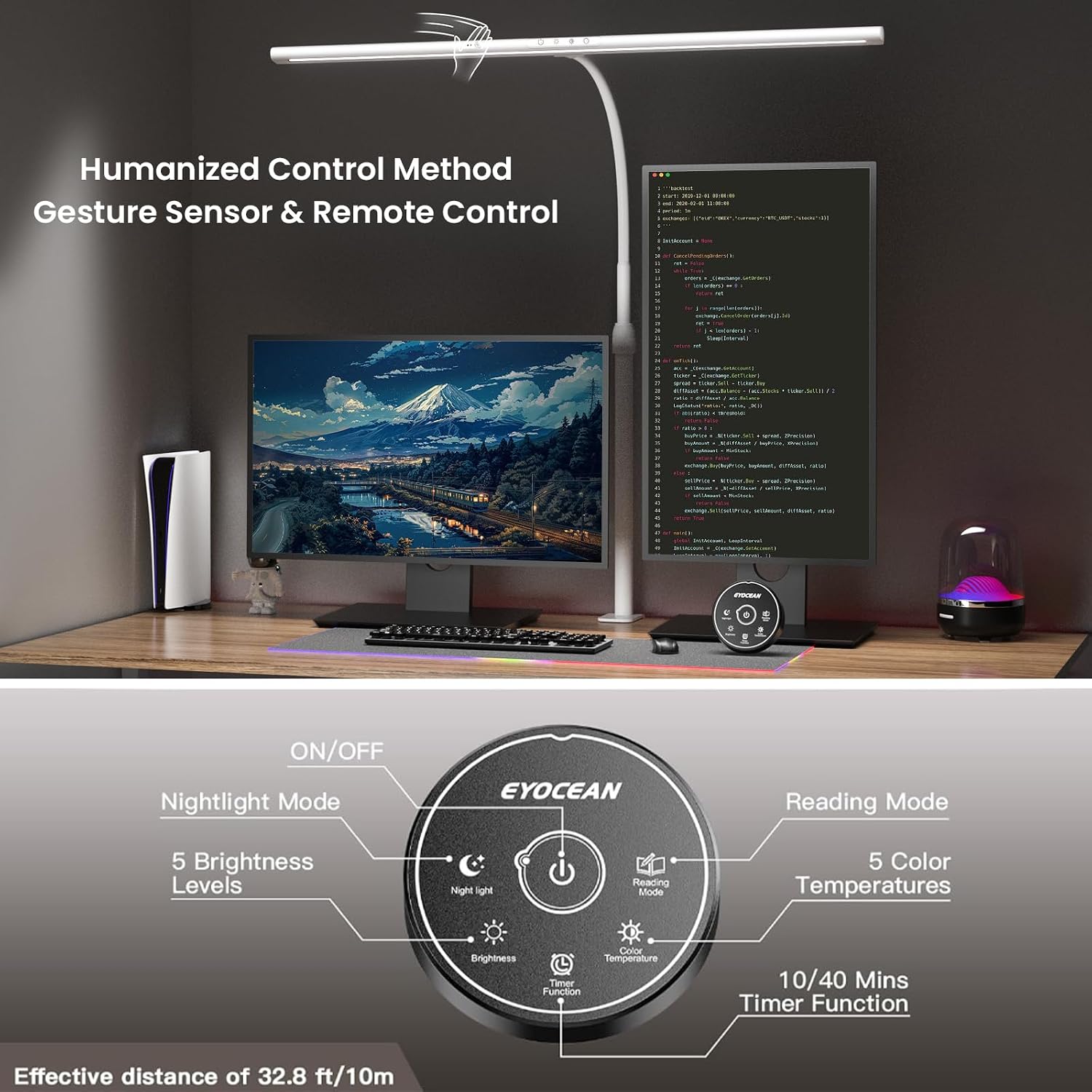 Thumbnail 2 de EYOCEAN LED-Schreibtischlampe 24W, 80 cm mit Gestensteuerung & Fernbedienung