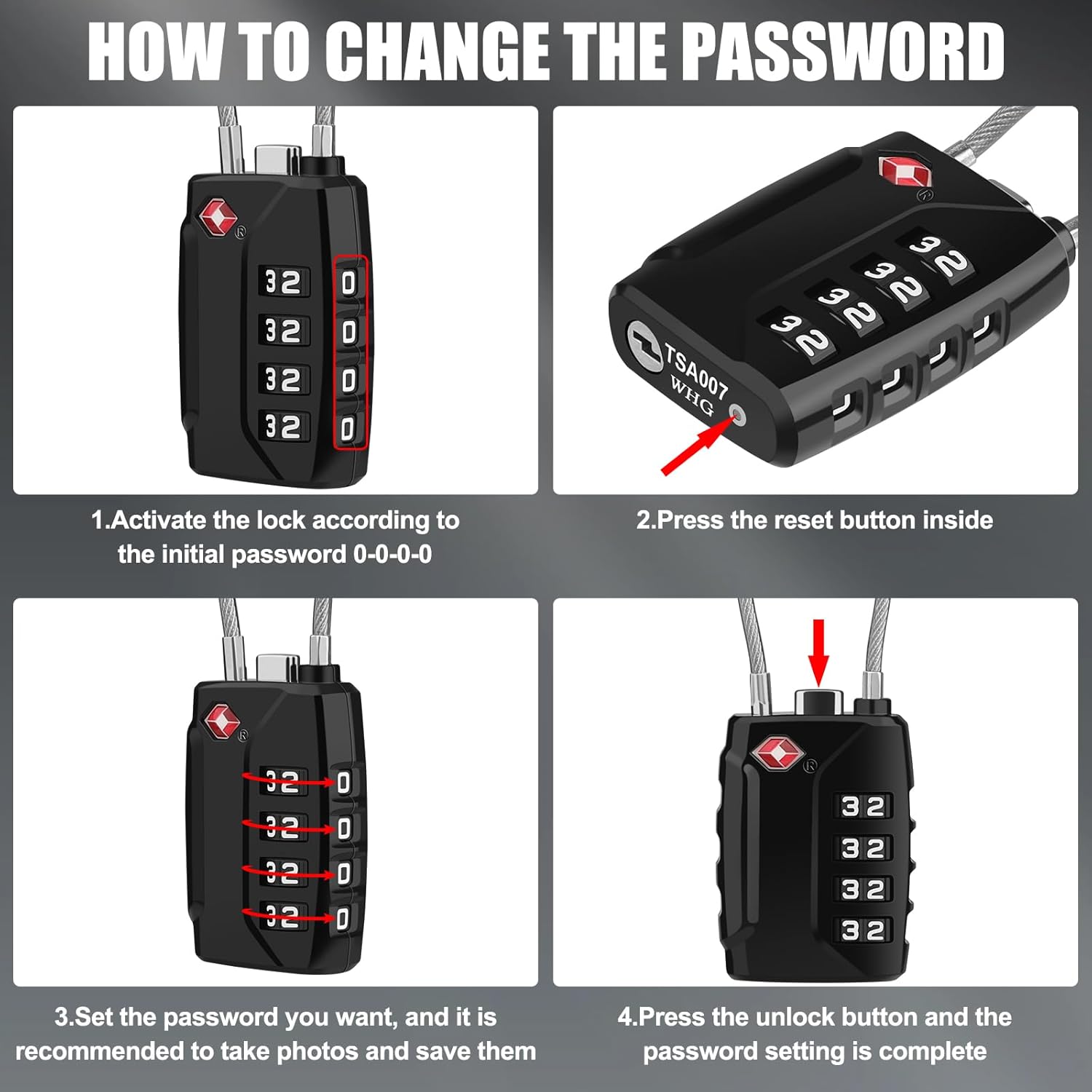 Detalle de Diyife TSA Luggage Locks – 2 Pack Long Shackle 4-Digit Code