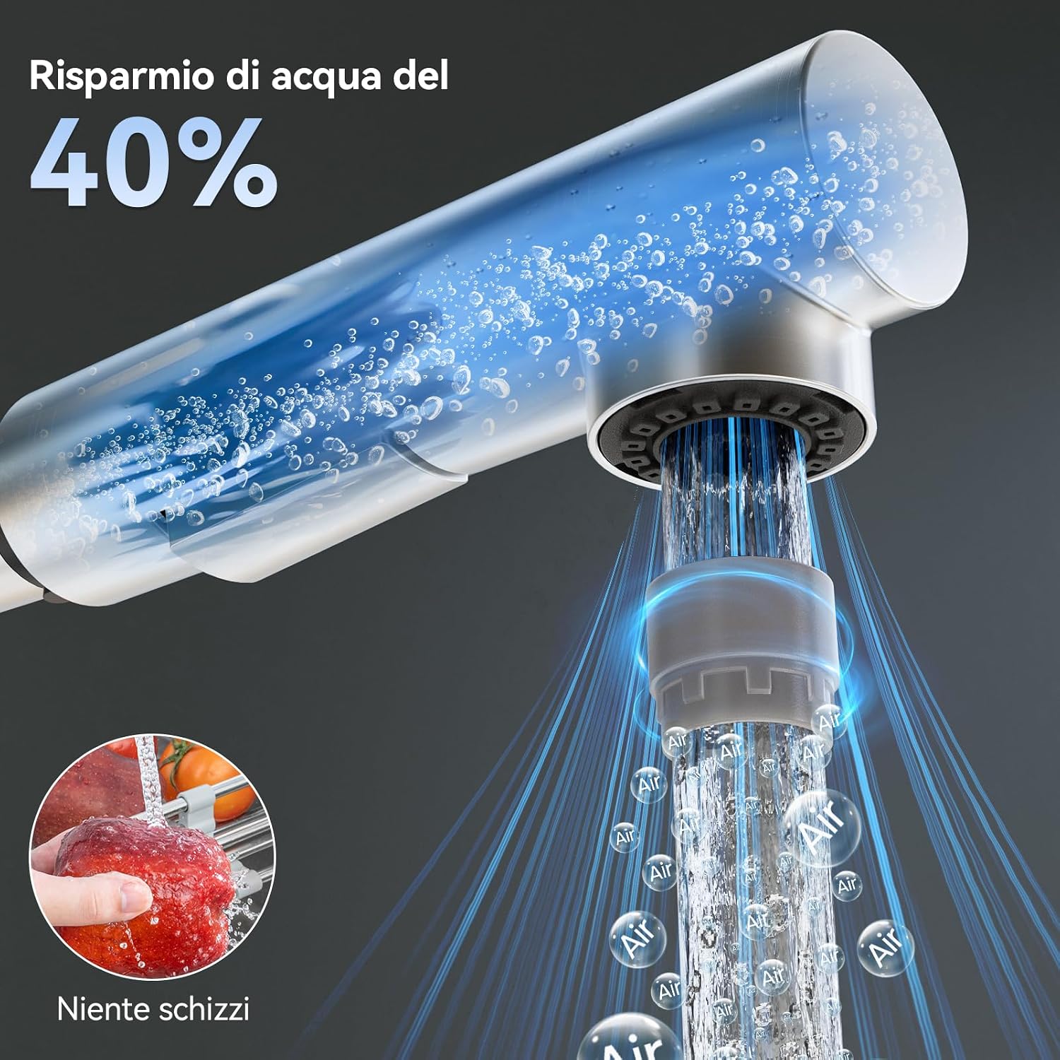 Detalle de CECIPA Rubinetto Lavello Cucina con Doccetta Estraibile e Bocca 360° in Acciaio Inox Spazzolato