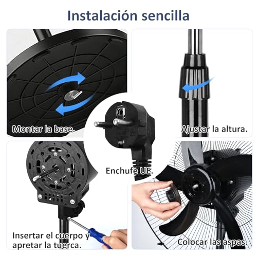 Detalle 2 de Lirixia Ventilador de Pie Potente 75W, 18" con Altura Regulable y Oscilación 120°