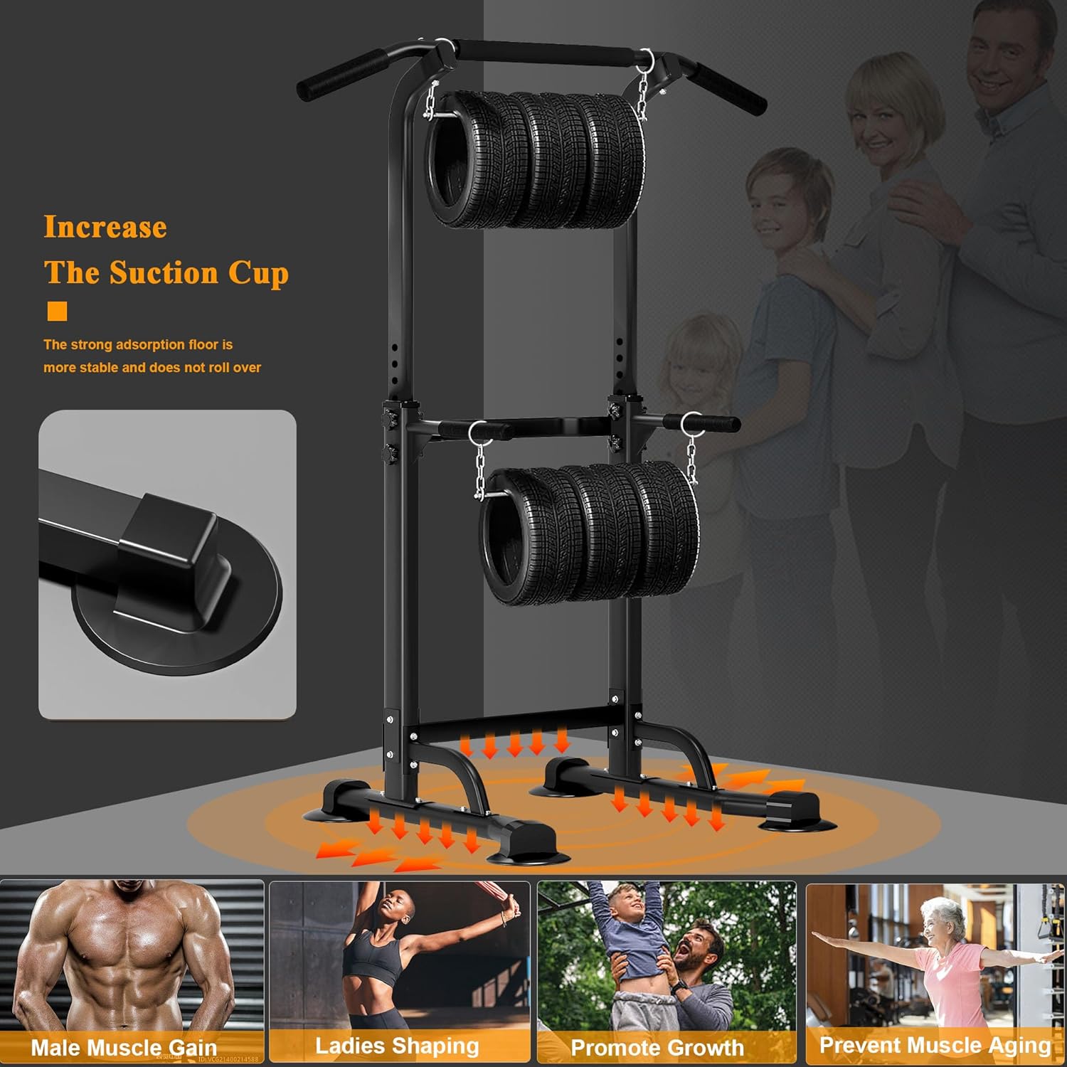 Thumbnail 4 de sogesfurniture Power Tower mit Dip Station & Dip-Barren, höhenverstellbar 165–210 cm