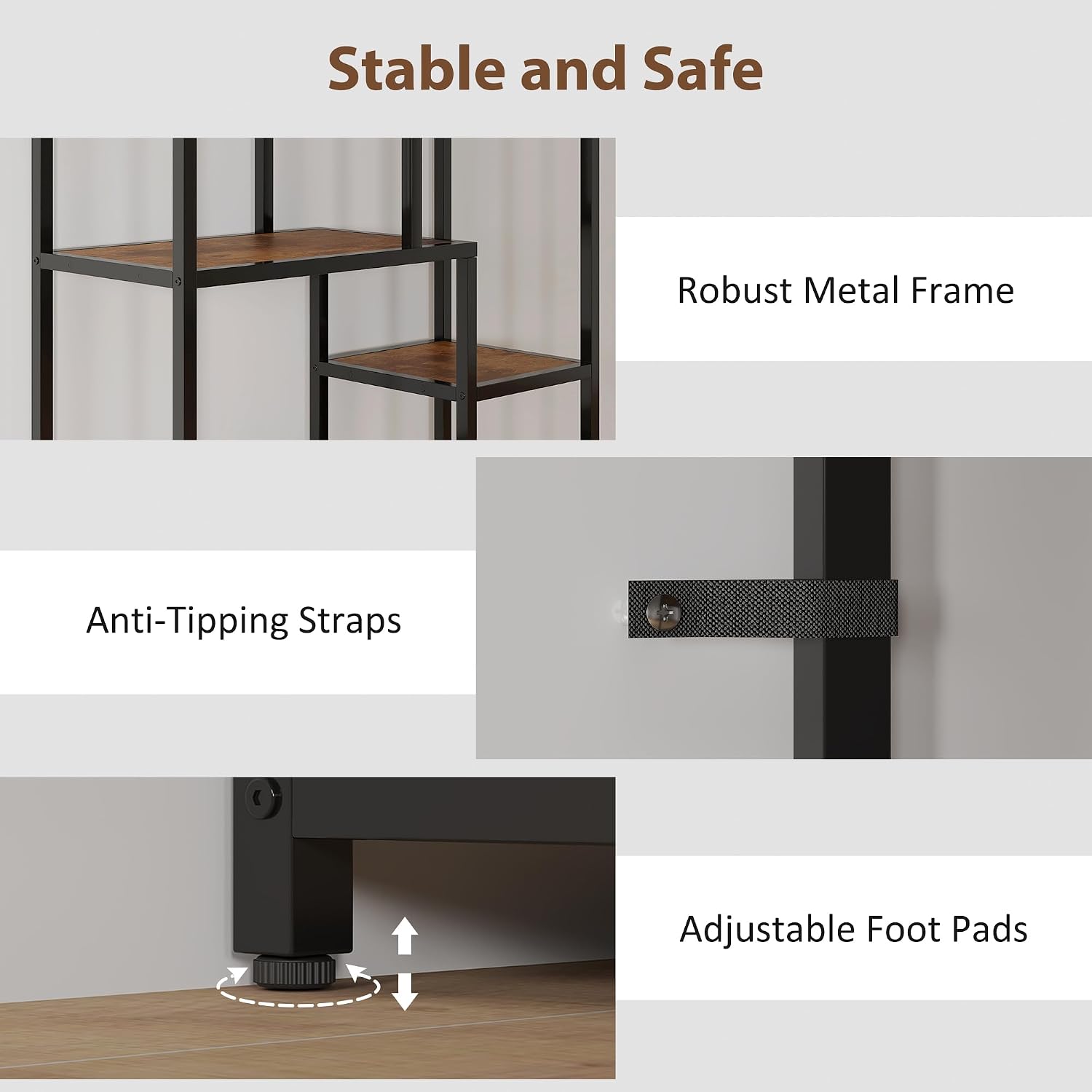 Detalle 1 de HOMCOM 836-639V00BT 7-Tier Geometric Bookcase, Rustic Brown and Black
