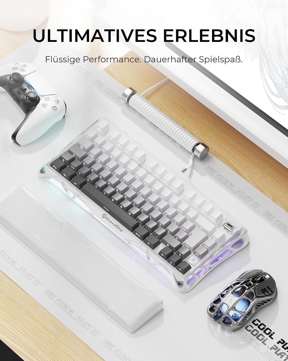 Detalle 2 de GravaStar Mercury K1 75% mechanische Gaming-Tastatur (QWERTZ, DE) – Tri-Mode, Hot-Swap, Magnesium-Exoskelett, RGB-Gradient