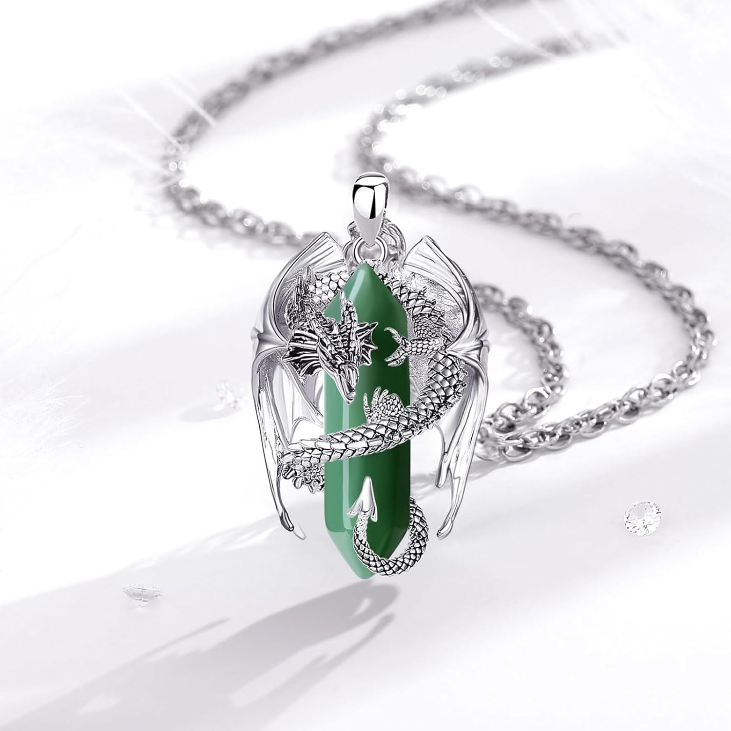 Thumbnail 1 de INFUSEU Kristall Drachen Kette – Nordischer Drache, sechseckiger Edelstein Anhänger