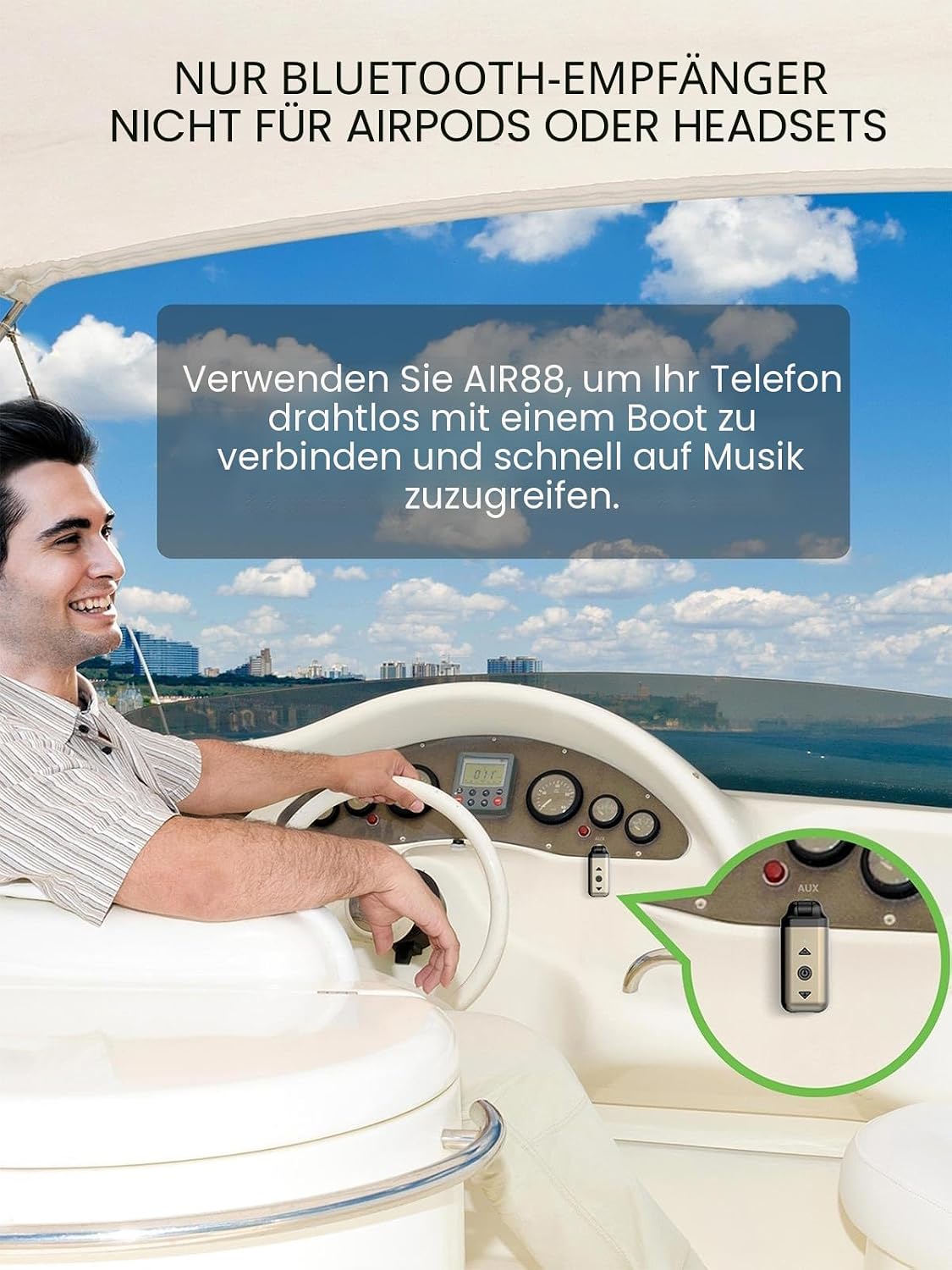 Detalle de HVMLAK Air88 Aux Bluetooth 5.4 Adapter Auto – kabelloses Audio für unterwegs, rotierender 3.5 mm Anschluss