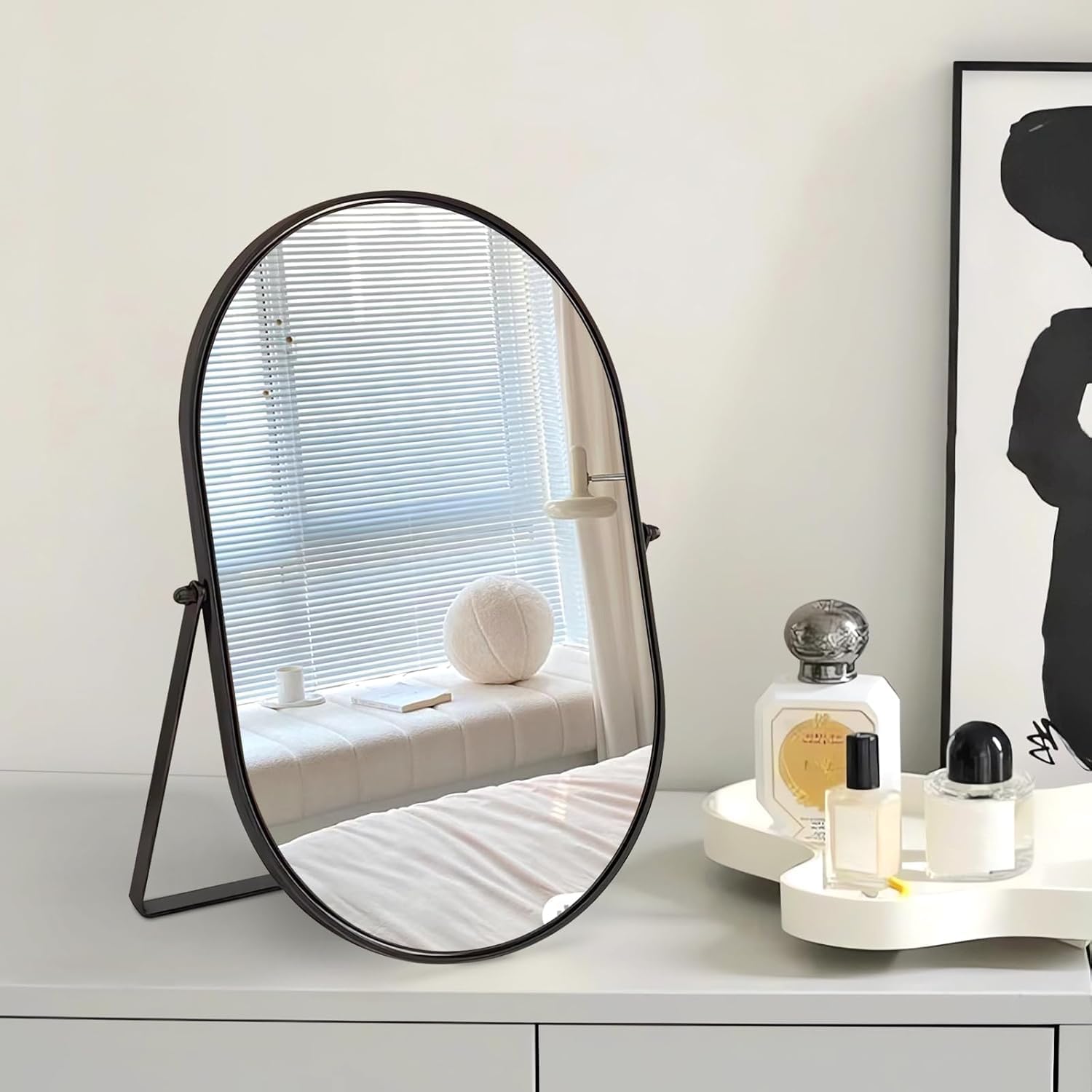 Thumbnail 4 de Hosoncovy Free Standing Desktop Mirror with Stand (Large Oval, Black)